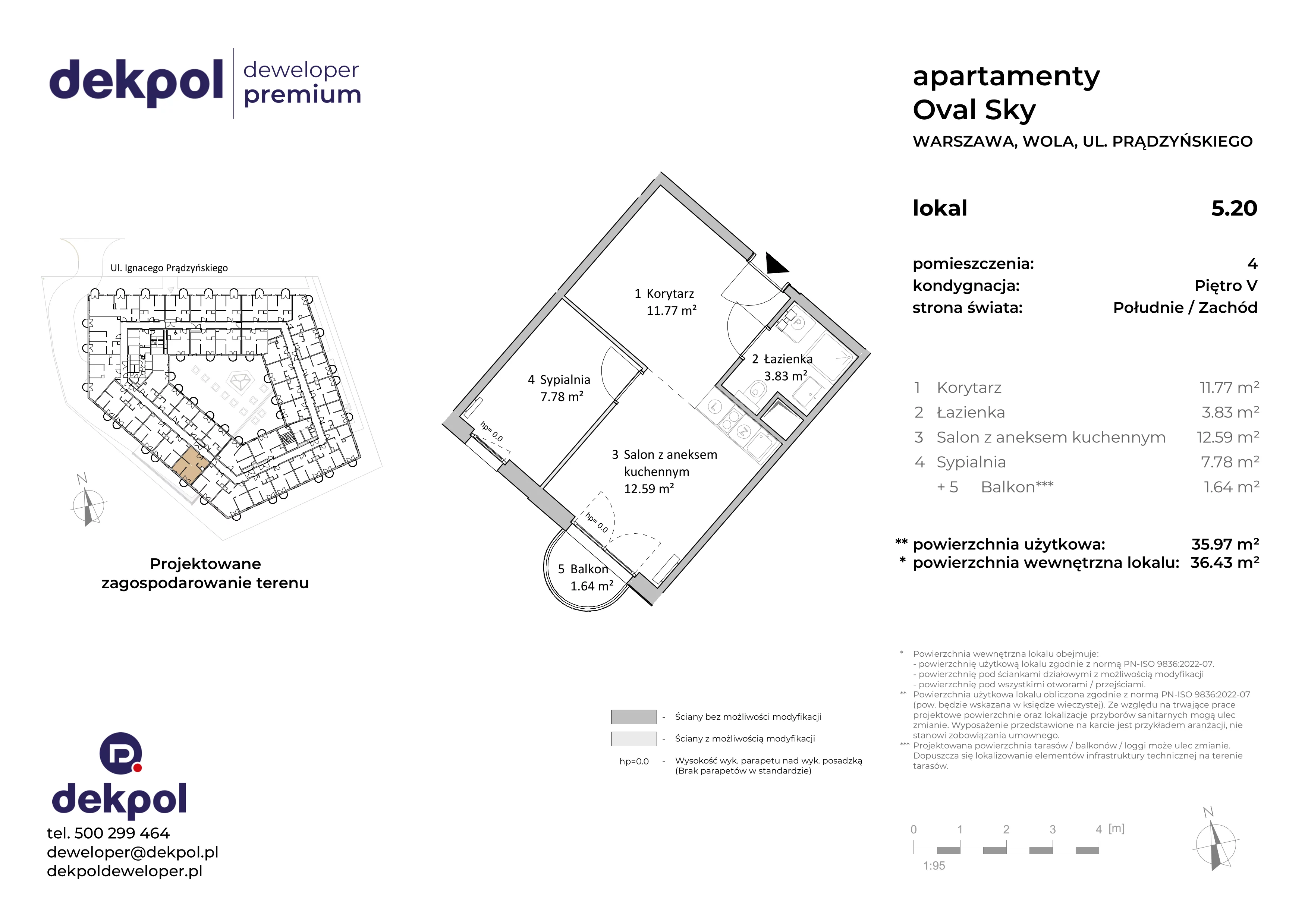 2 pokoje, apartament 35,97 m², piętro 5, oferta nr 5.20, OVAL SKY, Warszawa, Wola, Czyste, ul. Prądzyńskiego 21
