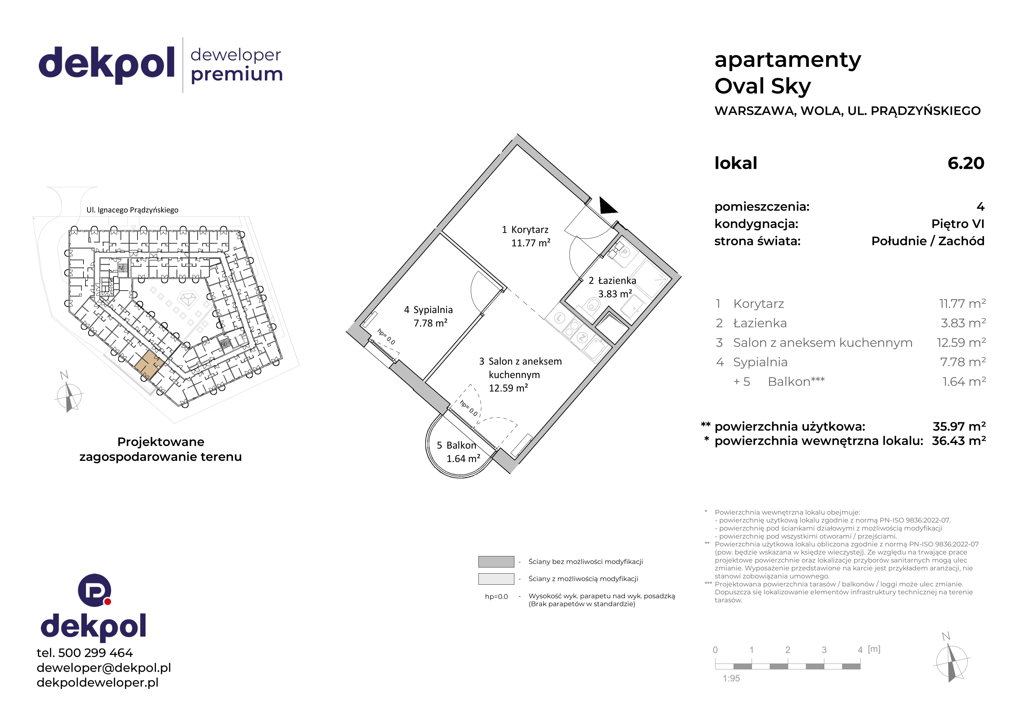 2 pokoje, apartament 35,97 m², piętro 6, oferta nr 6.20, OVAL SKY, Warszawa, Wola, Czyste, ul. Prądzyńskiego 21
