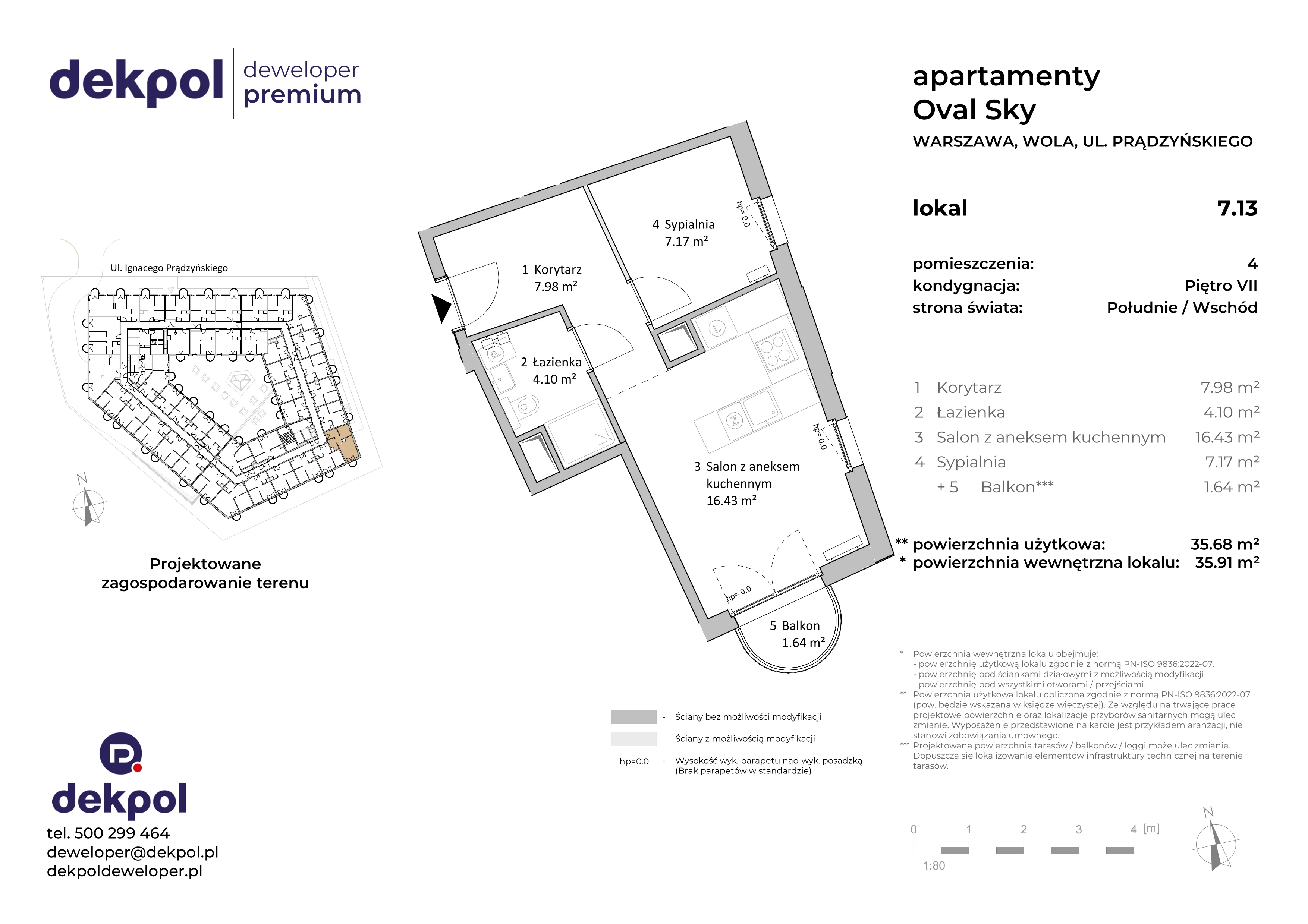 2 pokoje, apartament 35,68 m², piętro 7, oferta nr 7.13, OVAL SKY, Warszawa, Wola, Czyste, ul. Prądzyńskiego 21