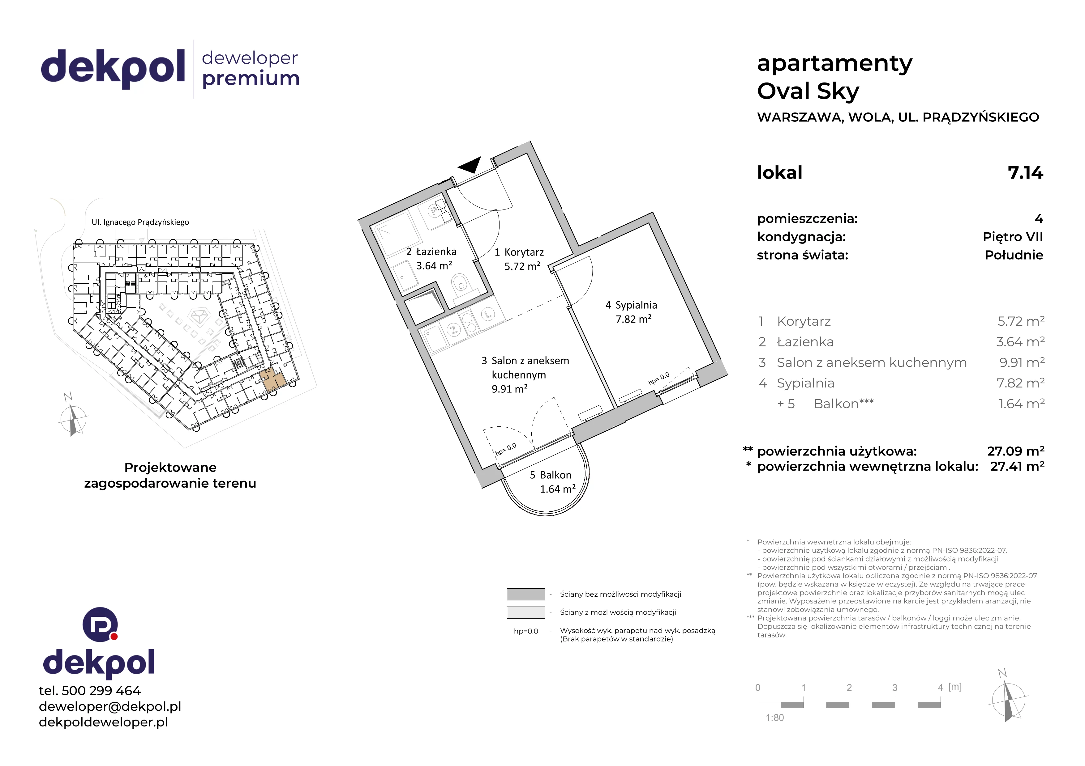 2 pokoje, apartament 27,09 m², piętro 7, oferta nr 7.14, OVAL SKY, Warszawa, Wola, Czyste, ul. Prądzyńskiego 21