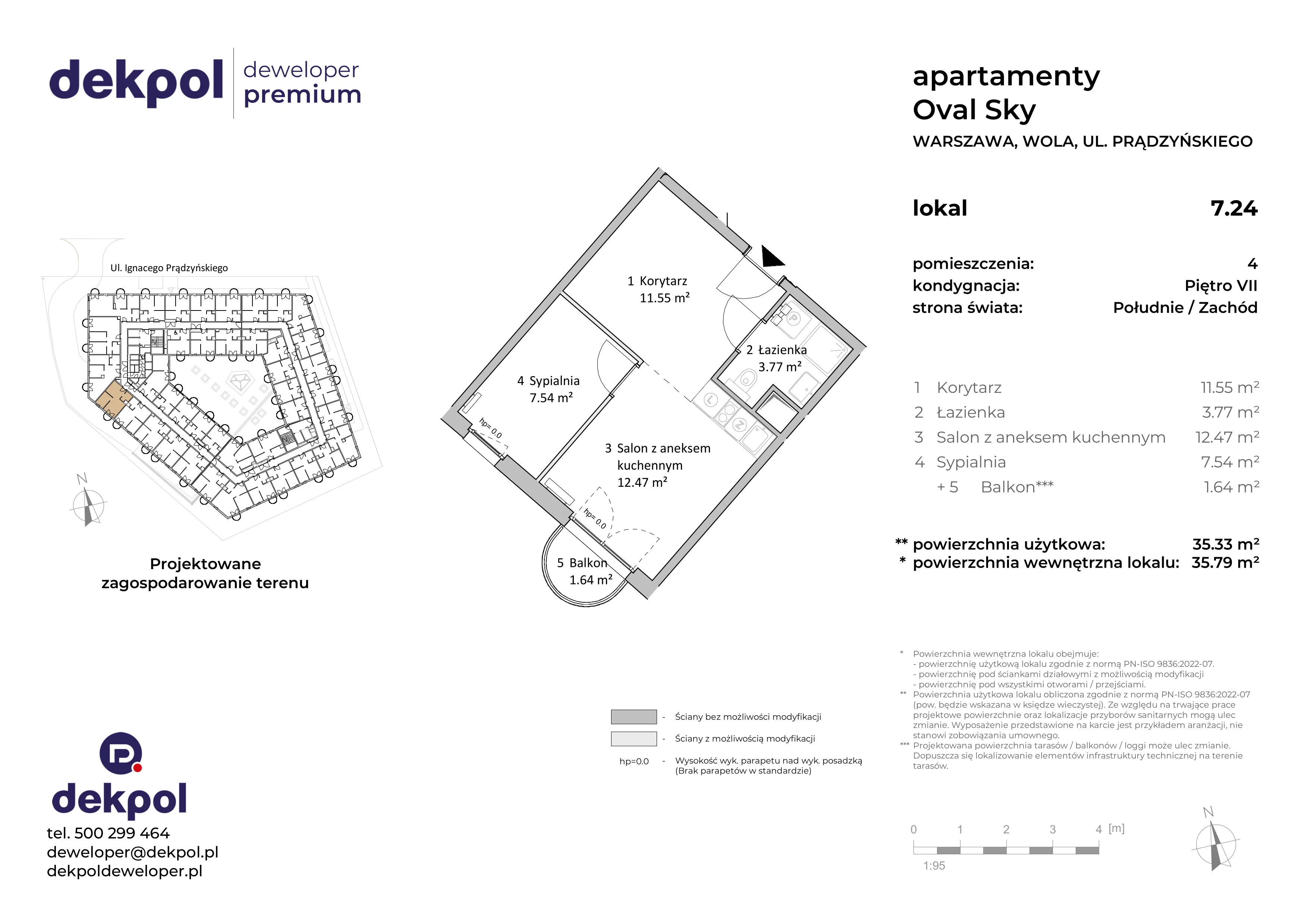 2 pokoje, apartament 35,33 m², piętro 7, oferta nr 7.24, OVAL SKY, Warszawa, Wola, Czyste, ul. Prądzyńskiego 21