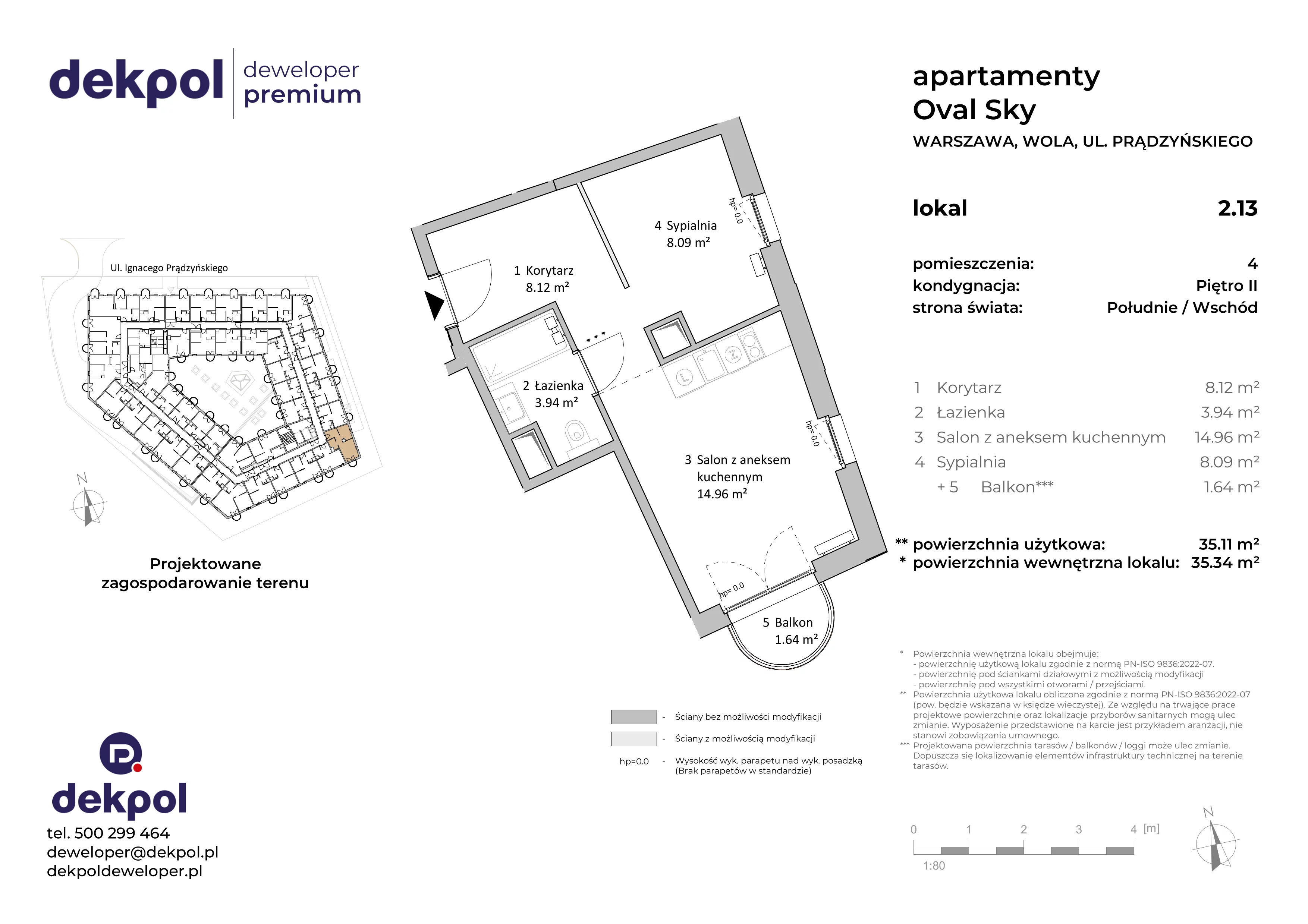 2 pokoje, apartament 35,11 m², piętro 2, oferta nr 2.13, OVAL SKY, Warszawa, Wola, Czyste, ul. Prądzyńskiego 21