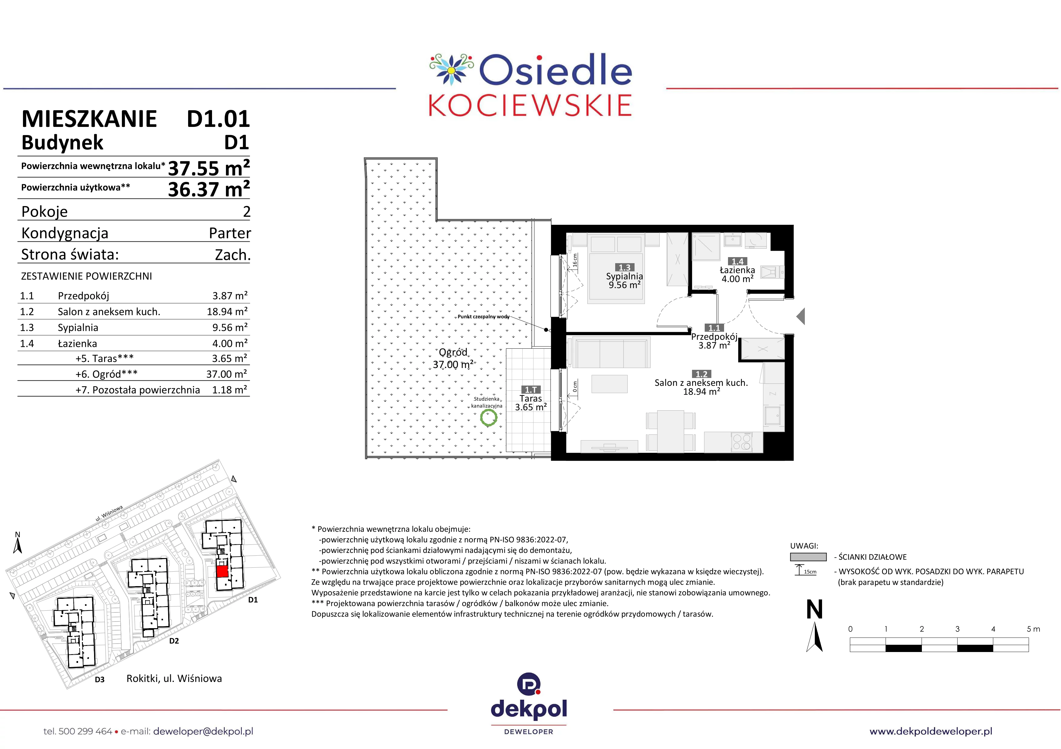 2 pokoje, mieszkanie 36,37 m², parter, oferta nr D1.01, Osiedle Kociewskie III, Rokitki, ul. Tczewska