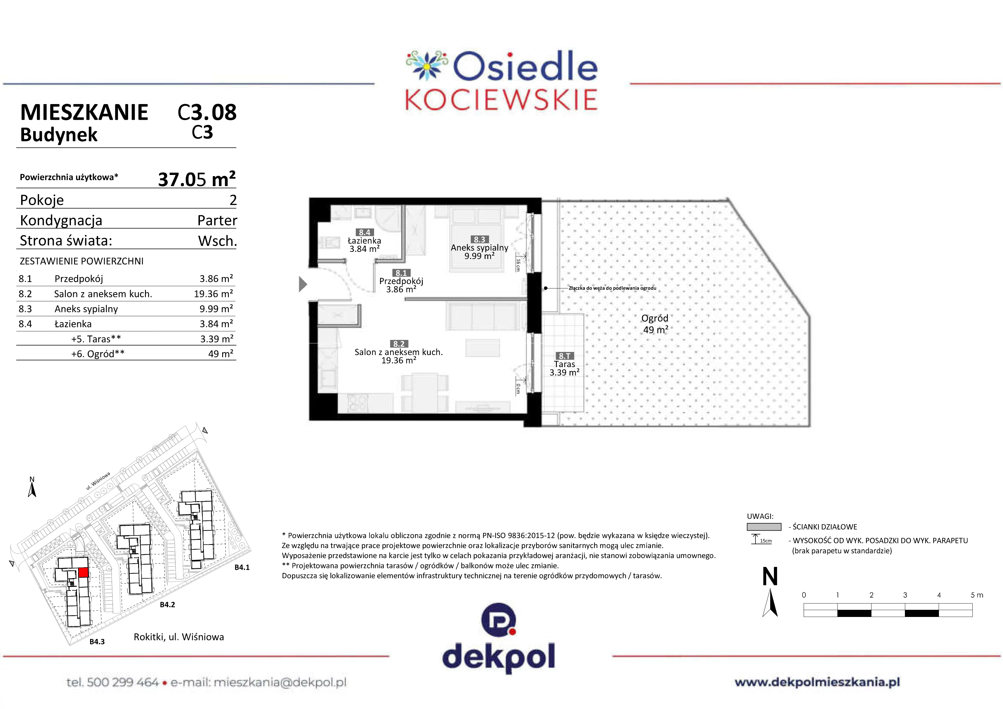 2 pokoje, mieszkanie 37,05 m², parter, oferta nr C3.08*, Osiedle Kociewskie III, Rokitki, ul. Tczewska