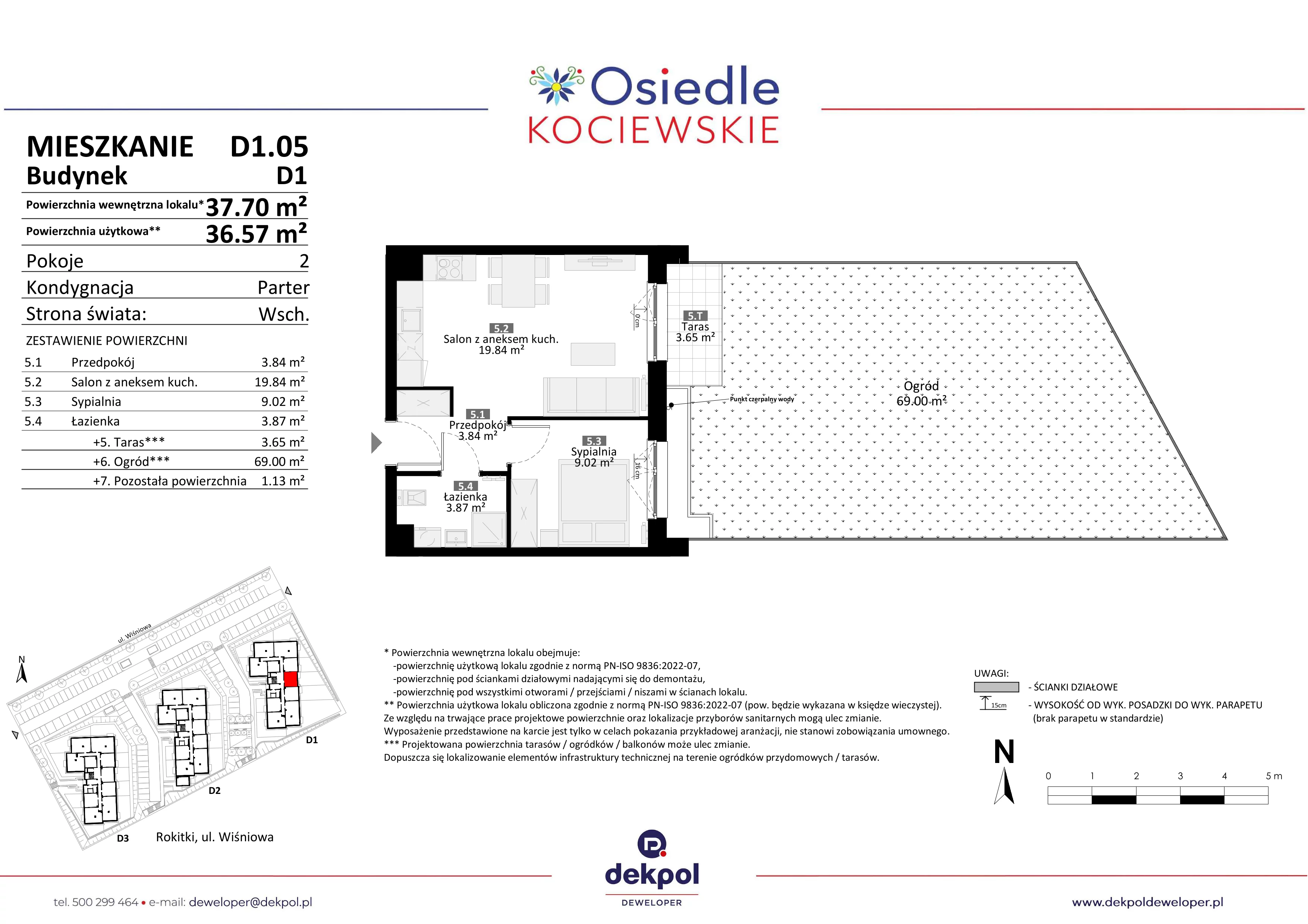2 pokoje, mieszkanie 36,57 m², parter, oferta nr D1.05*, Osiedle Kociewskie III, Rokitki, ul. Tczewska