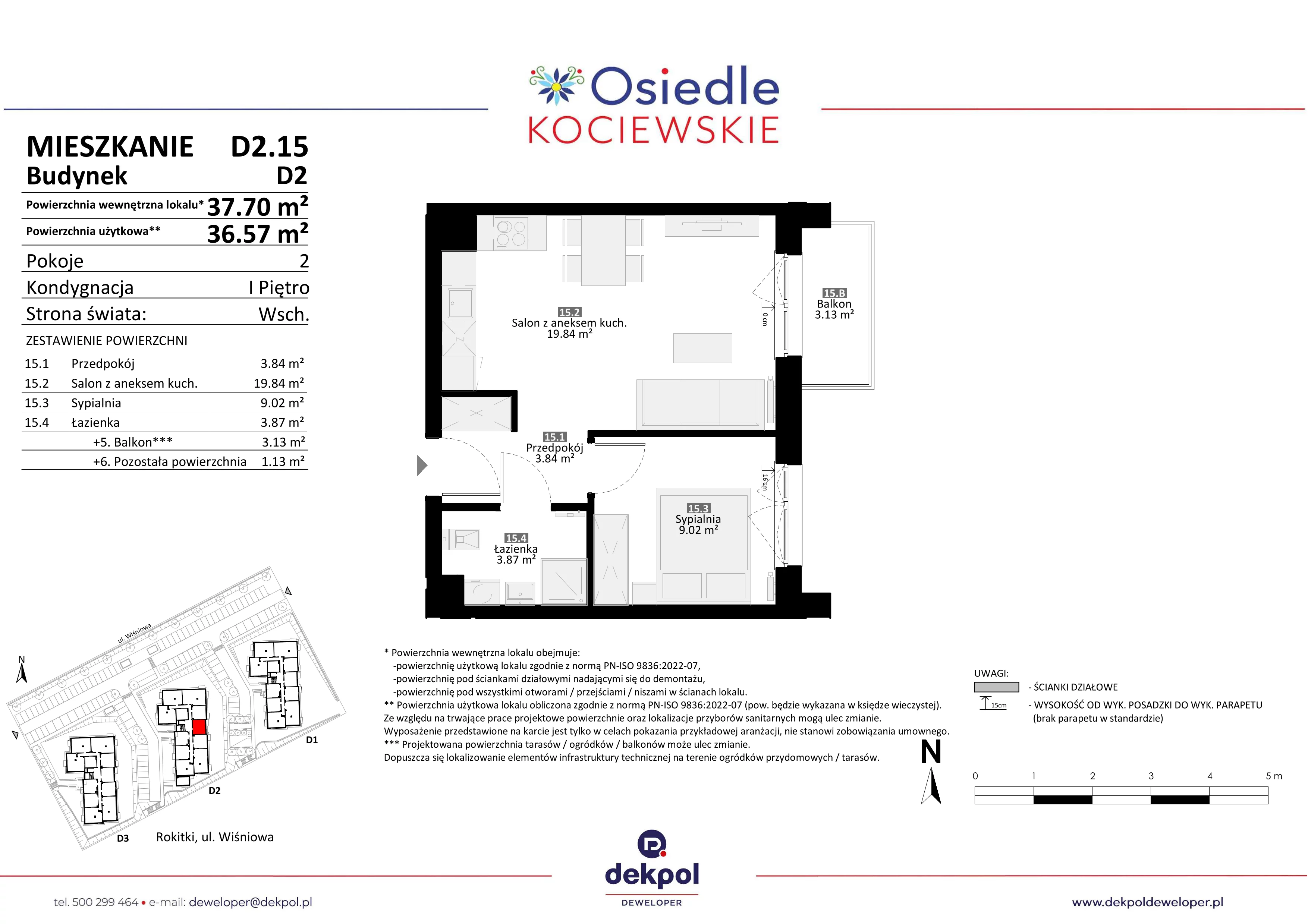 2 pokoje, mieszkanie 36,57 m², piętro 1, oferta nr D2.15, Osiedle Kociewskie III, Rokitki, ul. Tczewska