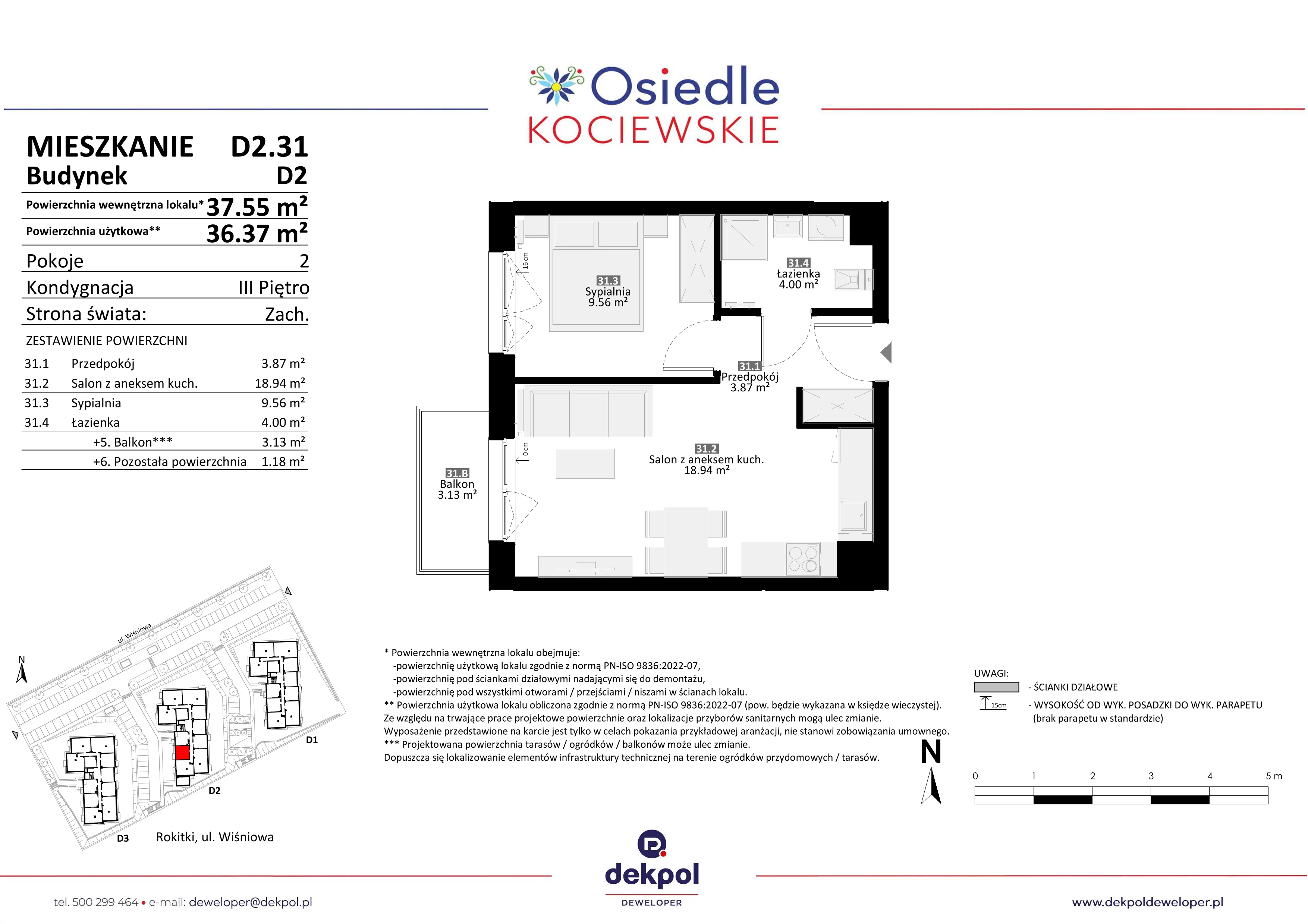 2 pokoje, mieszkanie 36,37 m², piętro 3, oferta nr D2.31, Osiedle Kociewskie III, Rokitki, ul. Tczewska