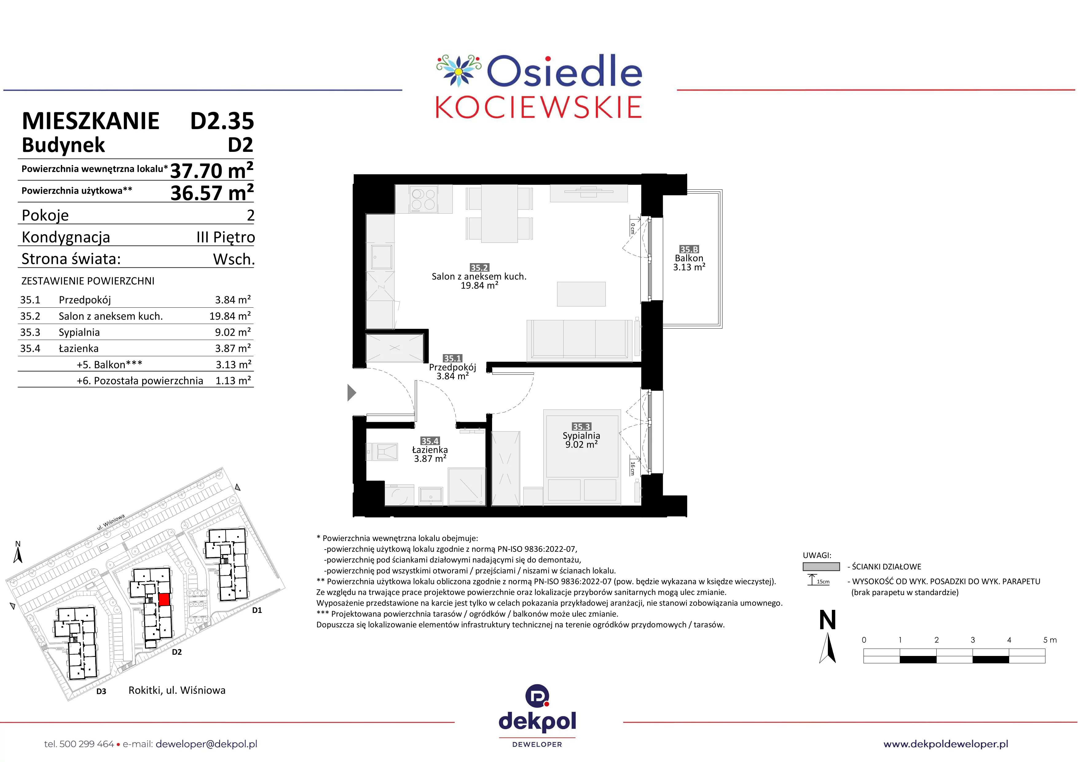 2 pokoje, mieszkanie 36,57 m², piętro 3, oferta nr D2.35, Osiedle Kociewskie III, Rokitki, ul. Tczewska
