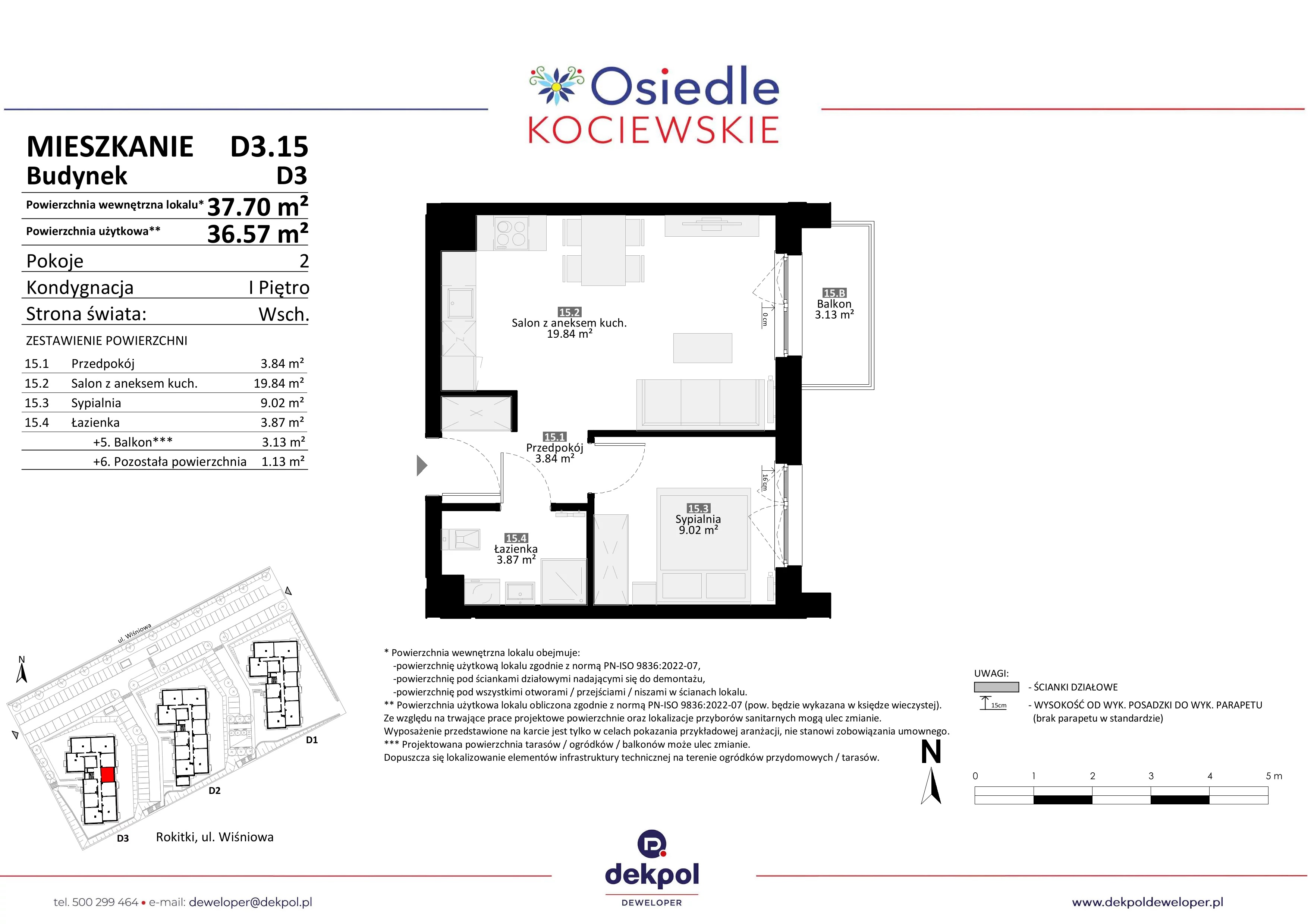 2 pokoje, mieszkanie 36,57 m², piętro 1, oferta nr D3.15, Osiedle Kociewskie III, Rokitki, ul. Tczewska