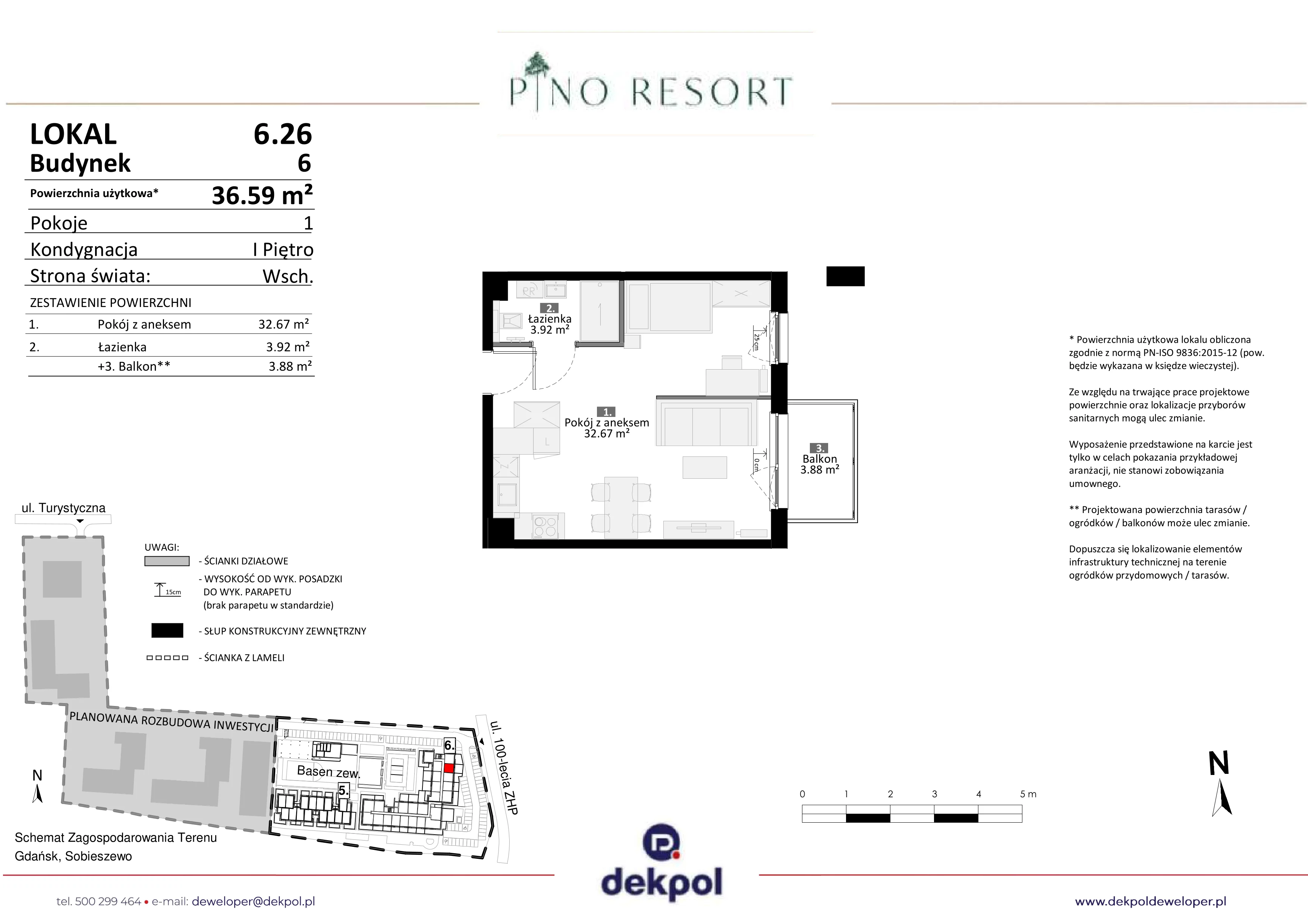 2 pokoje, apartament 36,59 m², piętro 1, oferta nr 6.26, Pino Resort, Gdańsk, Wyspa Sobieszewska, Sobieszewo, ul. Turystyczna 90
