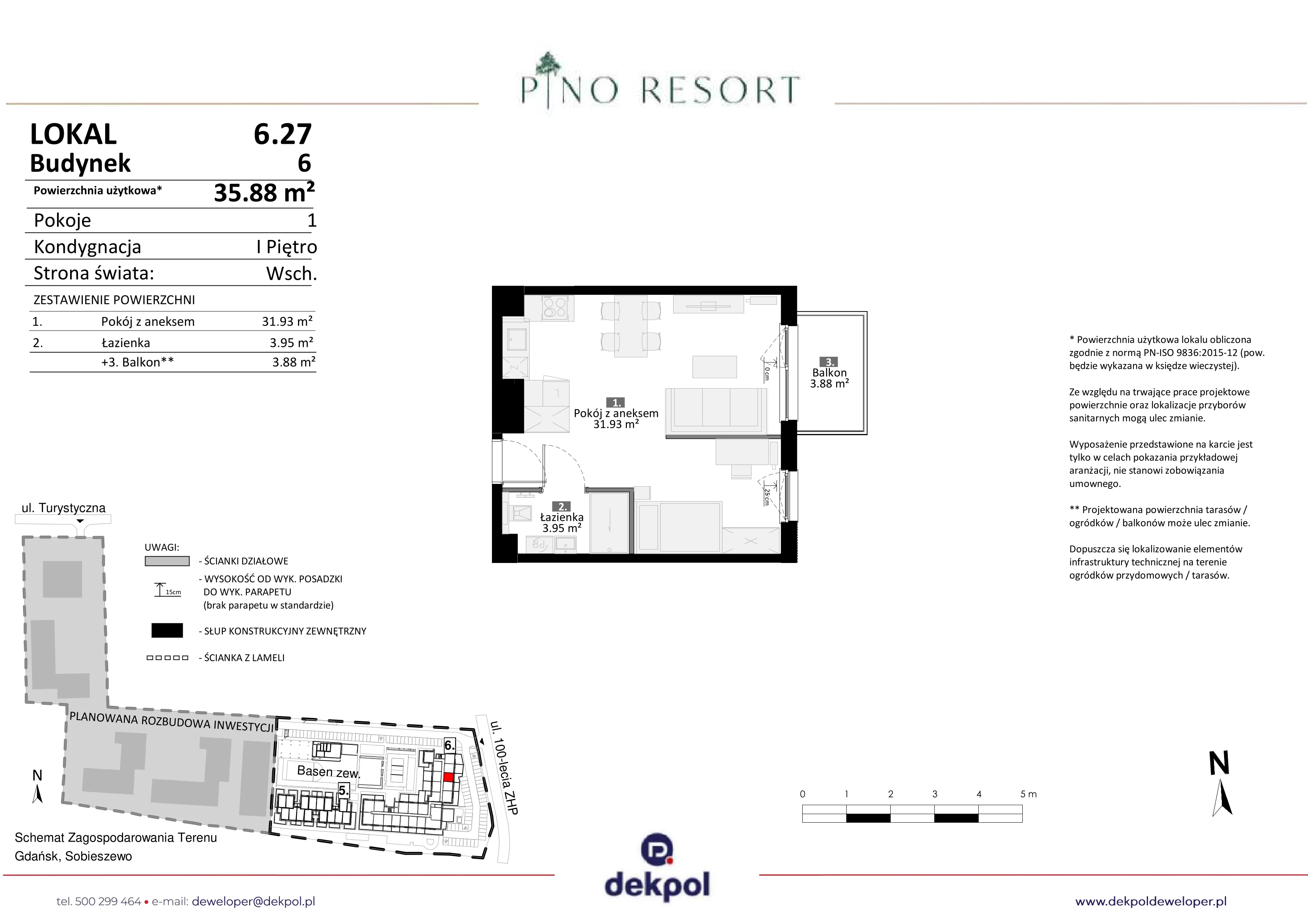 2 pokoje, apartament 35,88 m², piętro 1, oferta nr 6.27, Pino Resort, Gdańsk, Wyspa Sobieszewska, Sobieszewo, ul. Turystyczna 90