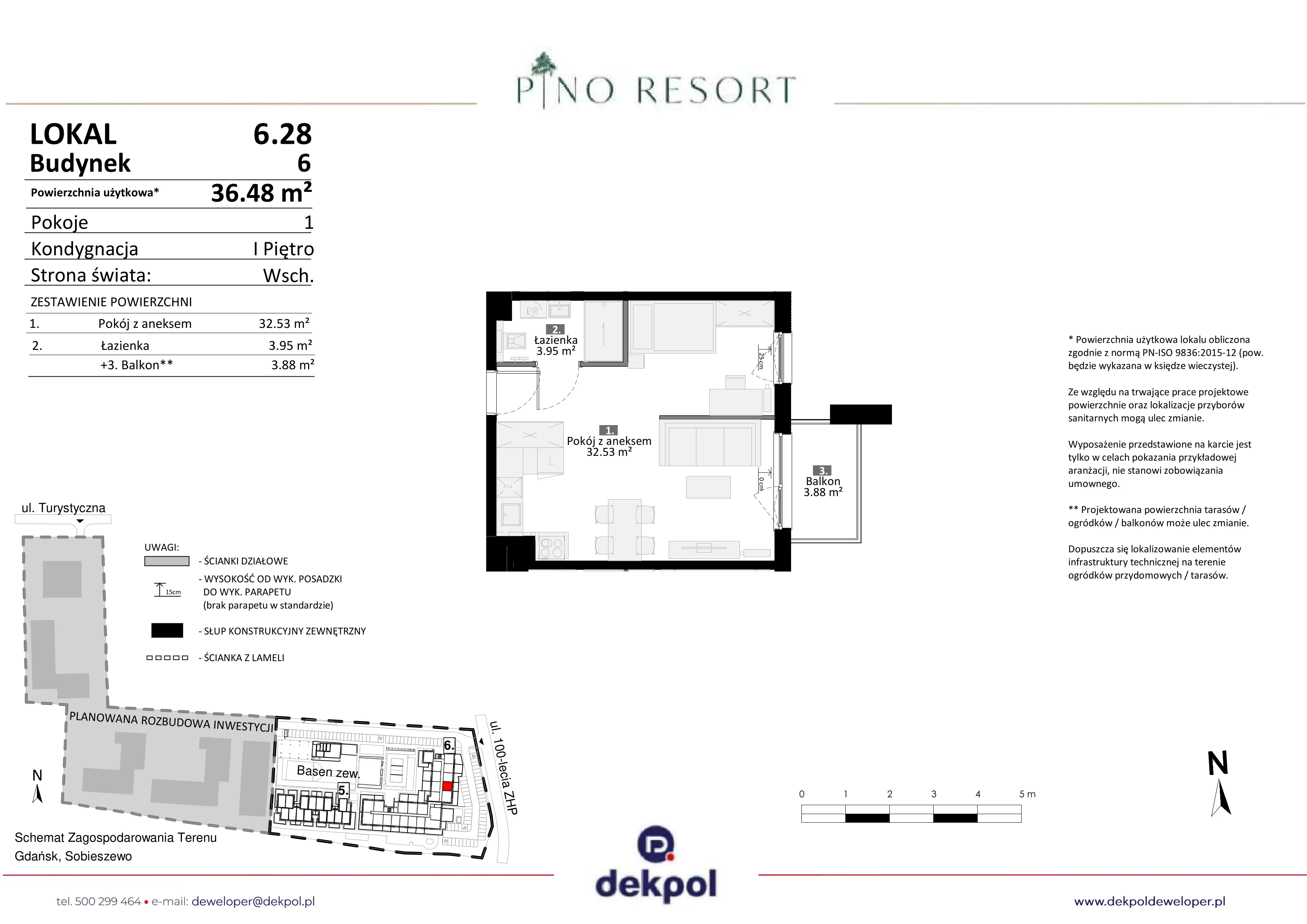 2 pokoje, apartament 36,48 m², piętro 1, oferta nr 6.28, Pino Resort, Gdańsk, Wyspa Sobieszewska, Sobieszewo, ul. Turystyczna 90