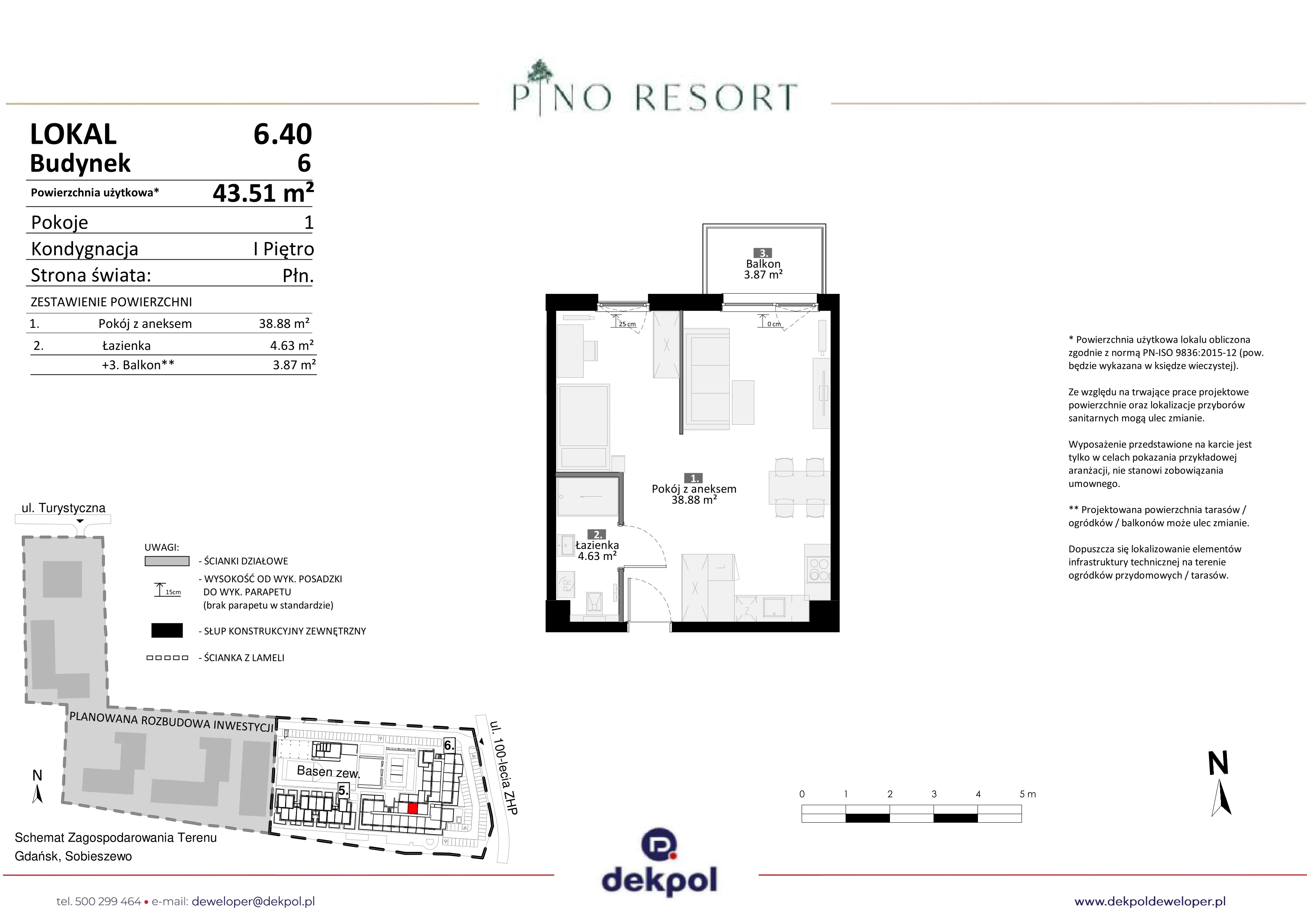 2 pokoje, apartament 43,51 m², piętro 1, oferta nr 6.40, Pino Resort, Gdańsk, Wyspa Sobieszewska, Sobieszewo, ul. Turystyczna 90