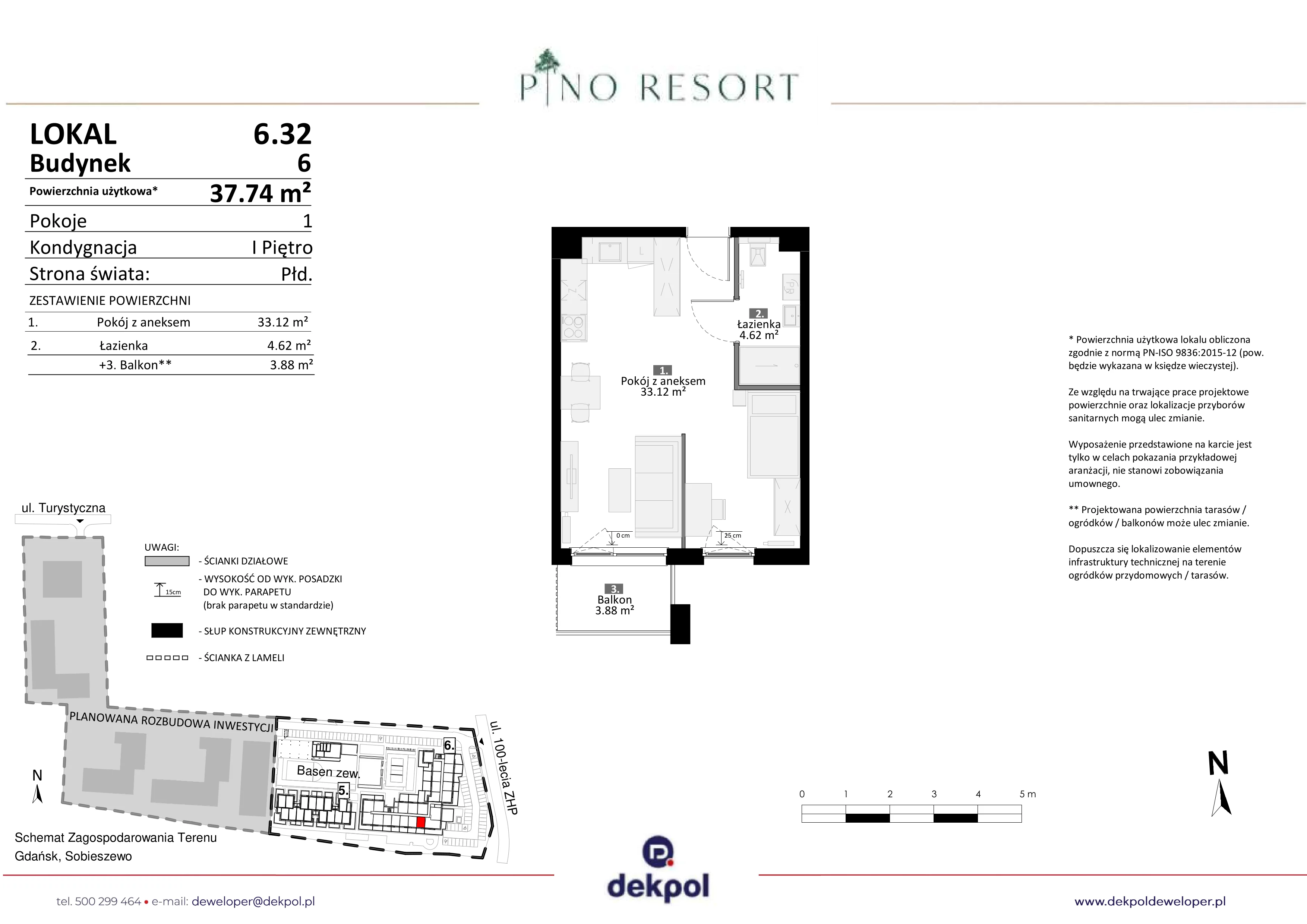 2 pokoje, apartament 37,74 m², piętro 1, oferta nr 6.32, Pino Resort, Gdańsk, Wyspa Sobieszewska, Sobieszewo, ul. Turystyczna 90