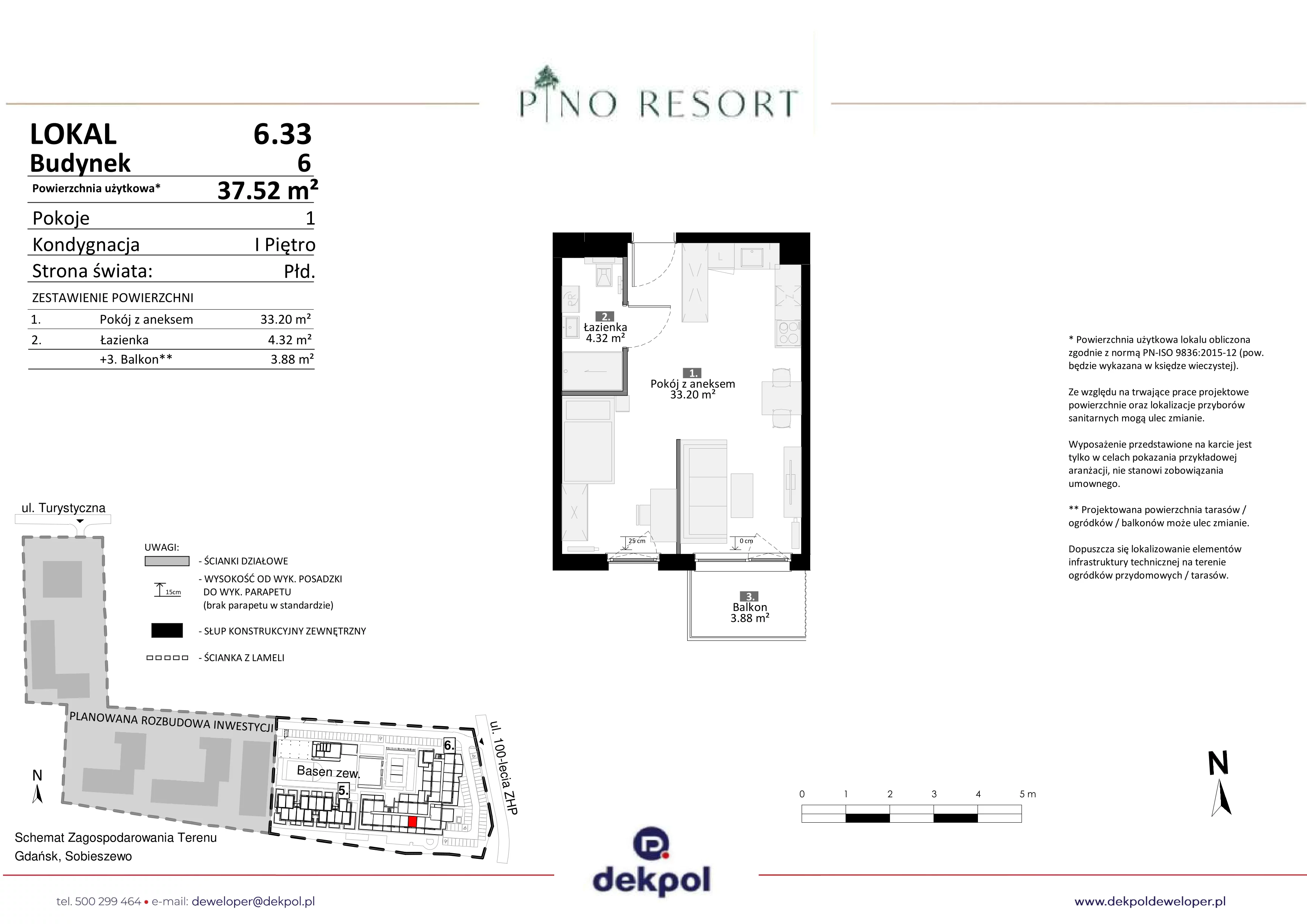 2 pokoje, apartament 37,52 m², piętro 1, oferta nr 6.33, Pino Resort, Gdańsk, Wyspa Sobieszewska, Sobieszewo, ul. Turystyczna 90