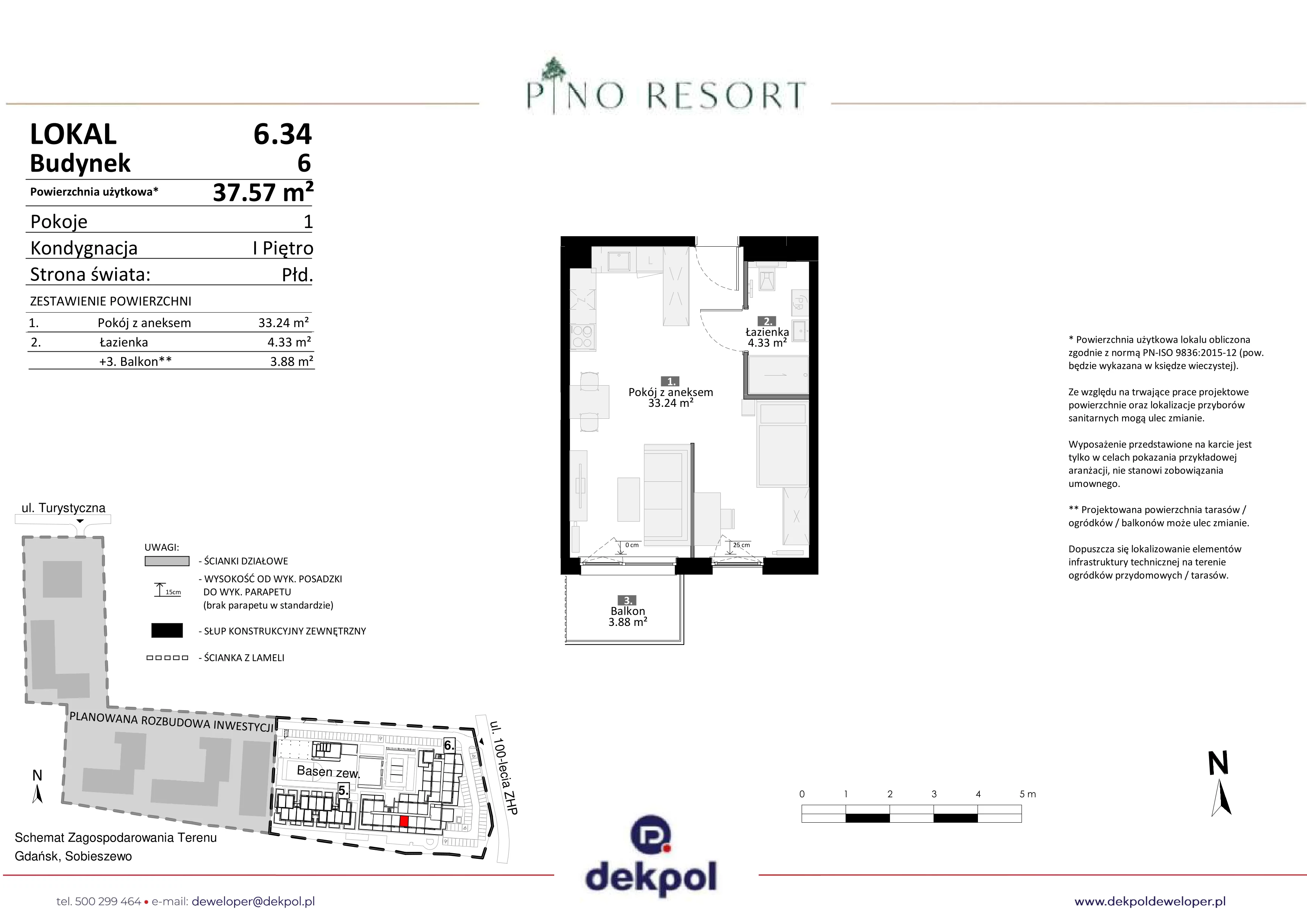 2 pokoje, apartament 37,57 m², piętro 1, oferta nr 6.34, Pino Resort, Gdańsk, Wyspa Sobieszewska, Sobieszewo, ul. Turystyczna 90