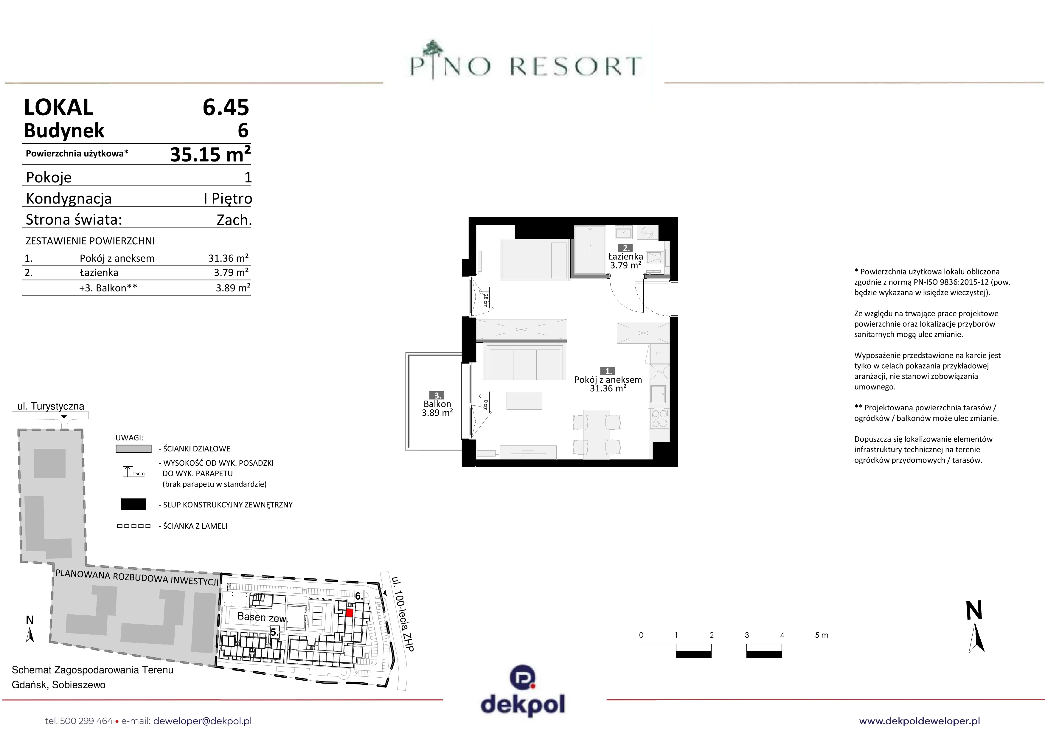 2 pokoje, apartament 35,15 m², piętro 1, oferta nr 6.45, Pino Resort, Gdańsk, Wyspa Sobieszewska, Sobieszewo, ul. Turystyczna 90