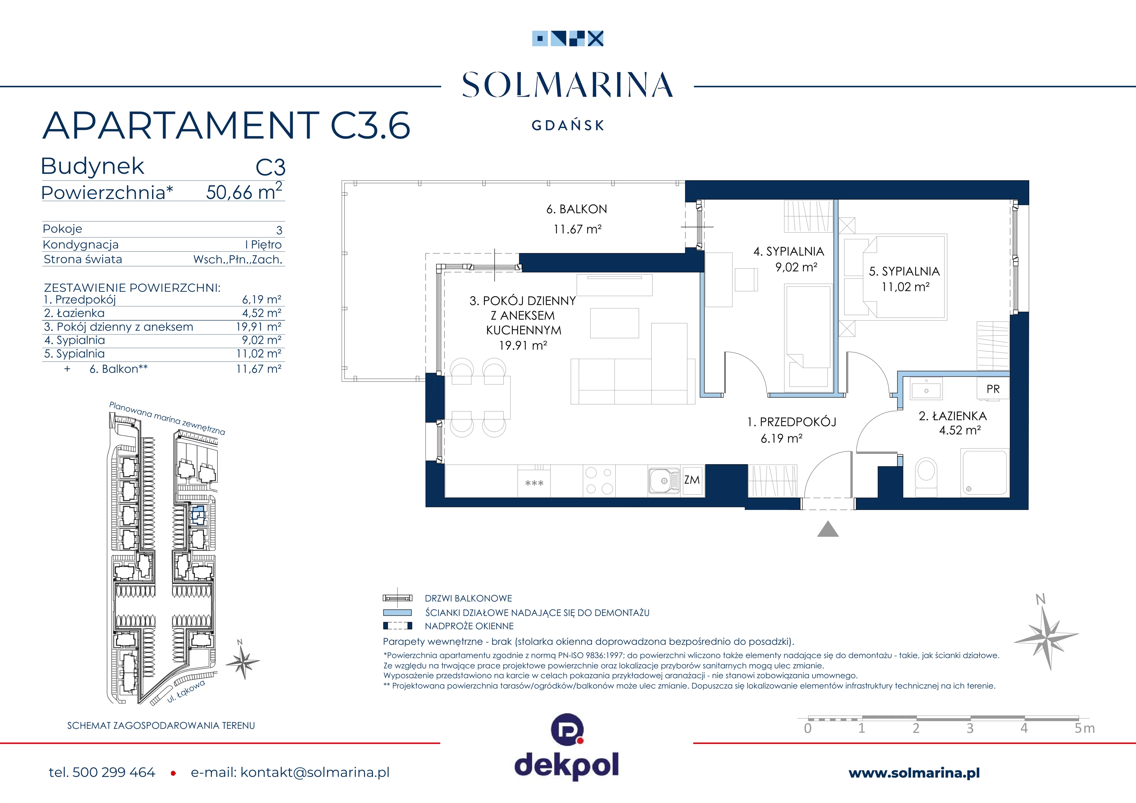 3 pokoje, apartament 50,66 m², piętro 1, oferta nr C3.6, Sol Marina, Wiślinka, ul. Łąkowa