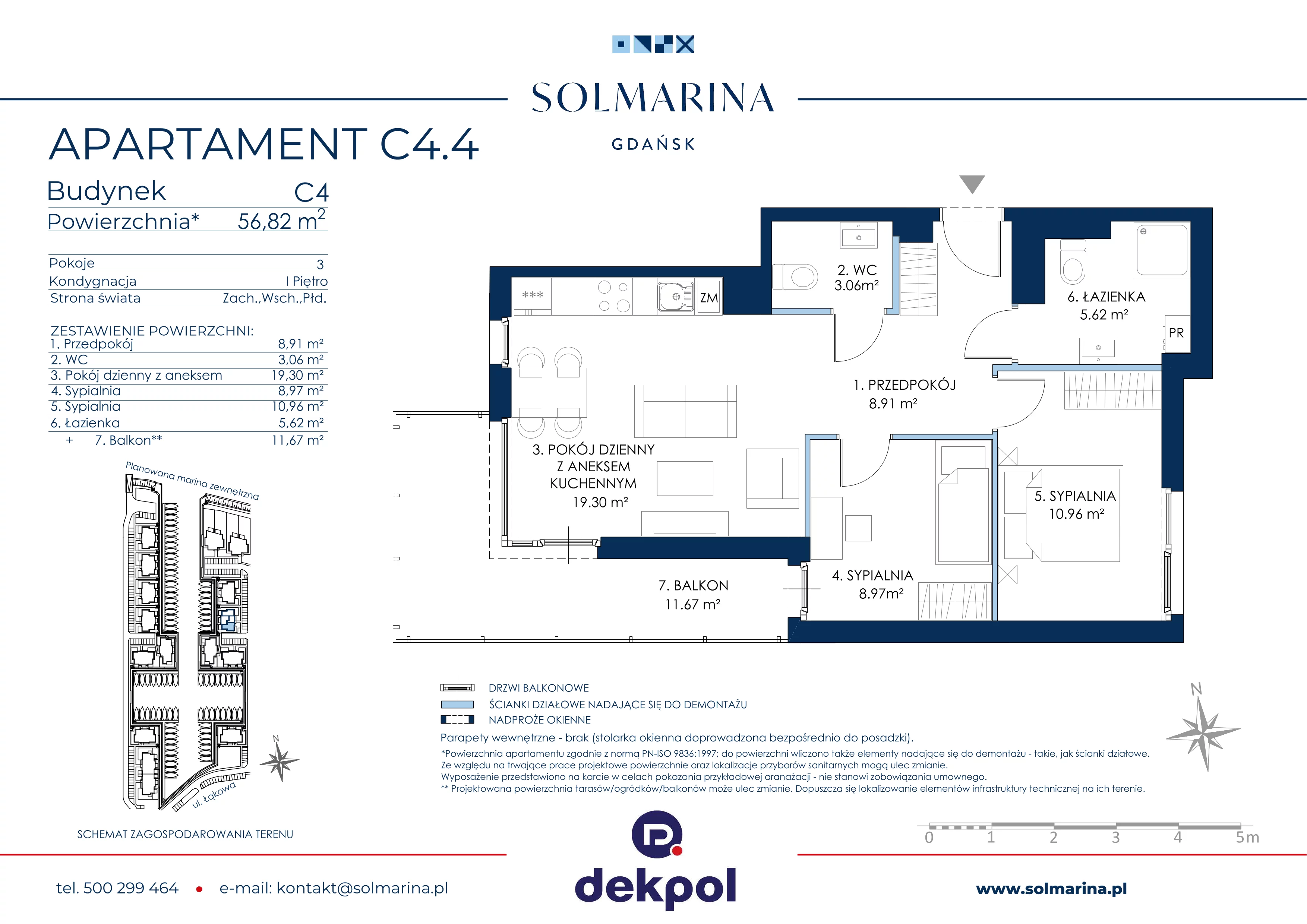 3 pokoje, apartament 56,82 m², piętro 1, oferta nr C4.4, Sol Marina, Wiślinka, ul. Łąkowa