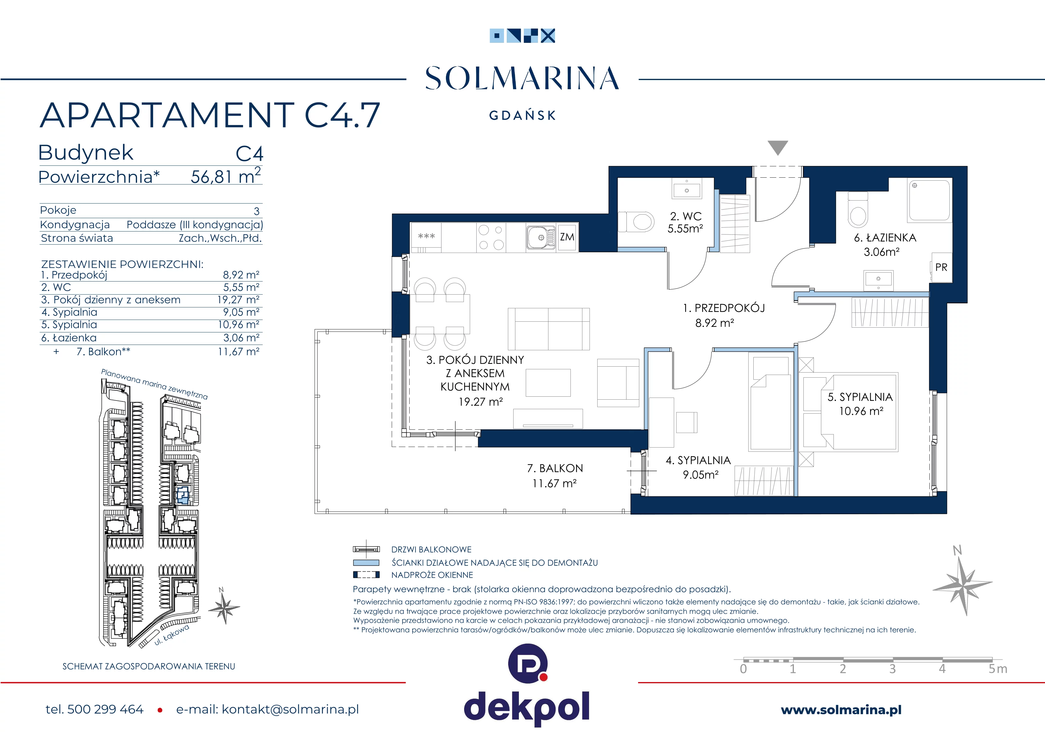3 pokoje, apartament 56,81 m², piętro 2, oferta nr C4.7, Sol Marina, Wiślinka, ul. Łąkowa