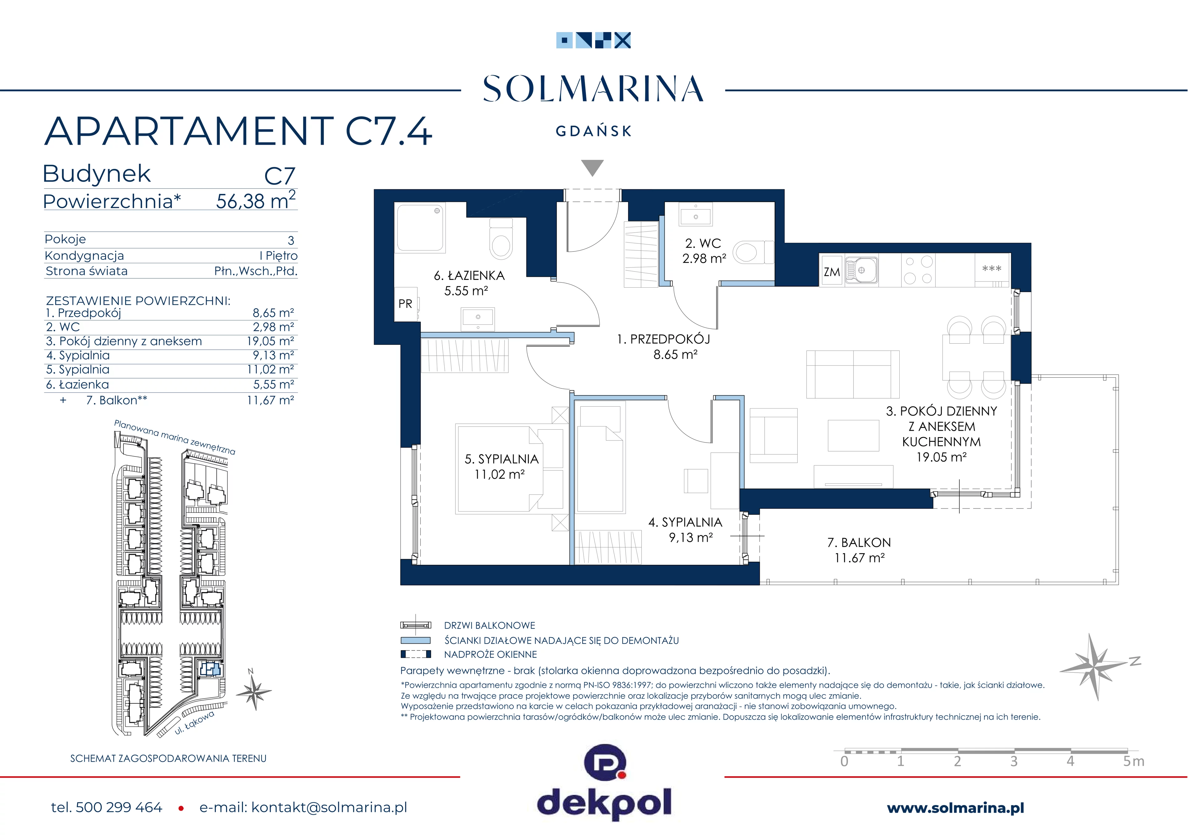 3 pokoje, apartament 56,38 m², piętro 1, oferta nr C7.4, Sol Marina, Wiślinka, ul. Łąkowa