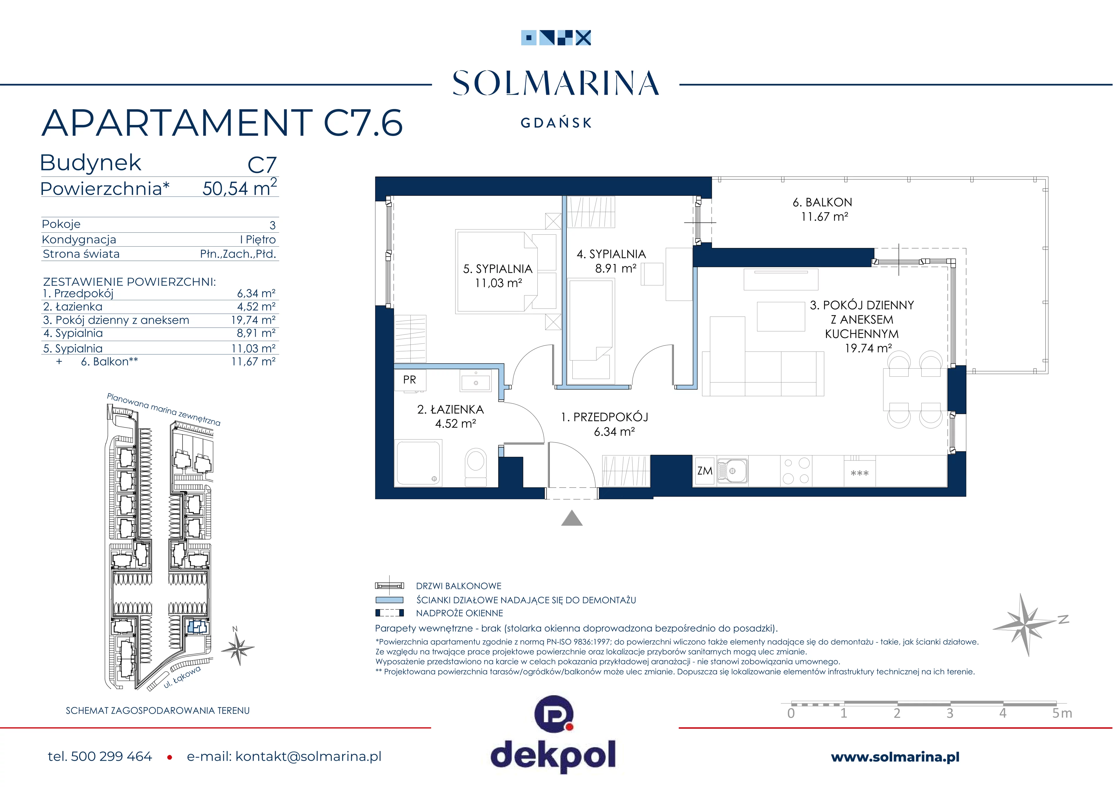 3 pokoje, apartament 50,54 m², piętro 1, oferta nr C7.6, Sol Marina, Wiślinka, ul. Łąkowa