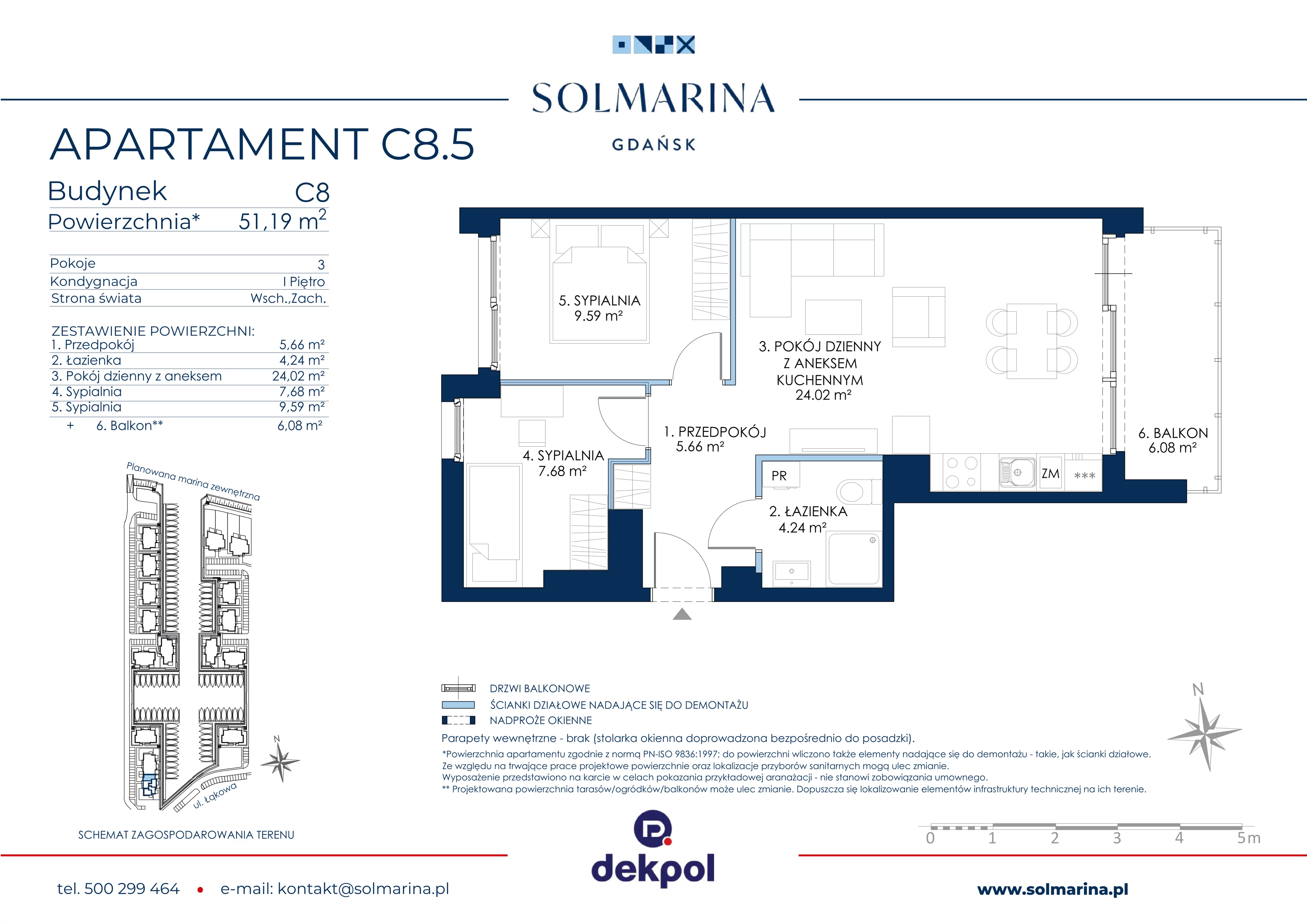 3 pokoje, apartament 51,19 m², piętro 1, oferta nr C8.5, Sol Marina, Wiślinka, ul. Łąkowa