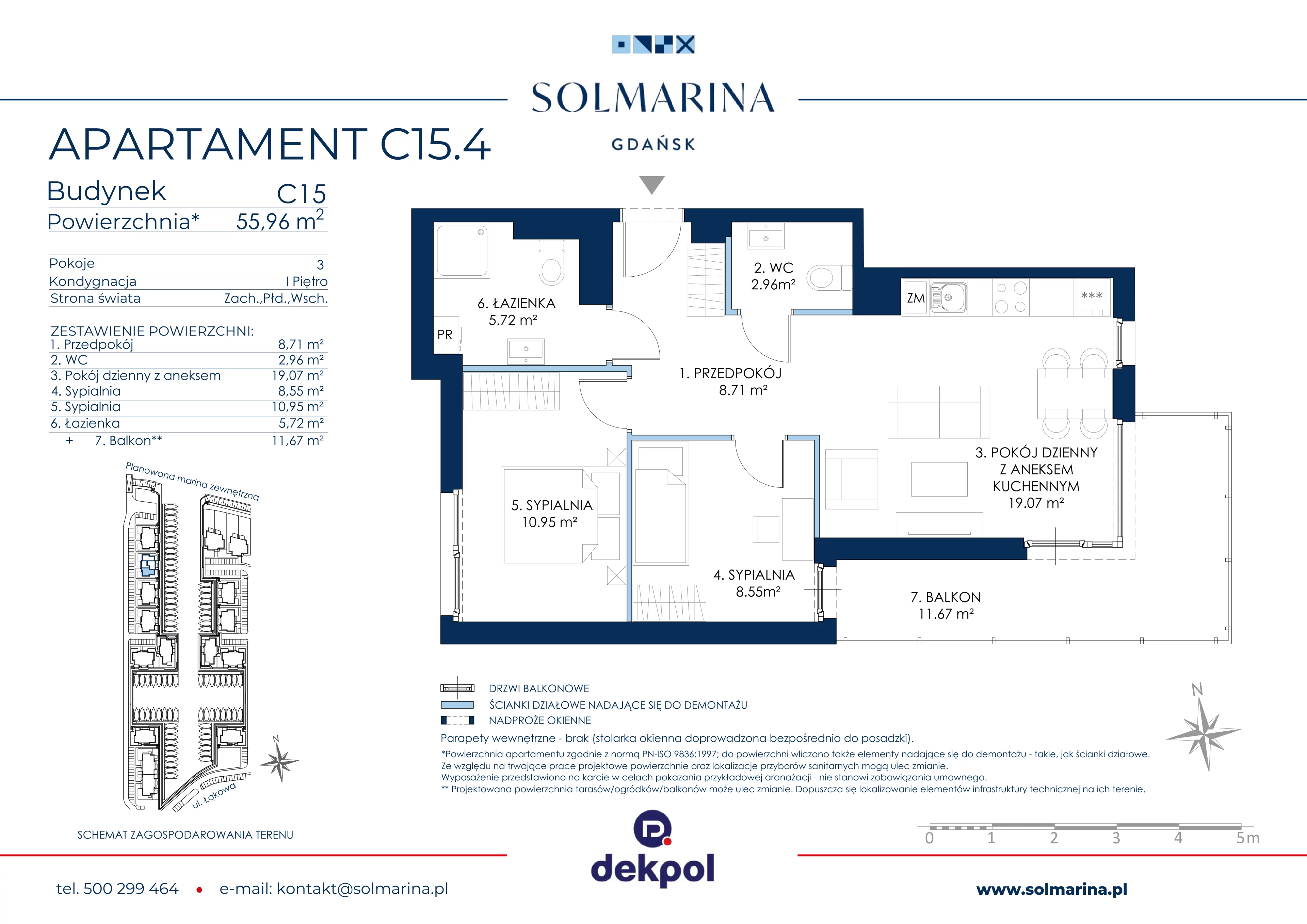 3 pokoje, apartament 55,96 m², piętro 1, oferta nr C15.4, Sol Marina, Wiślinka, ul. Łąkowa