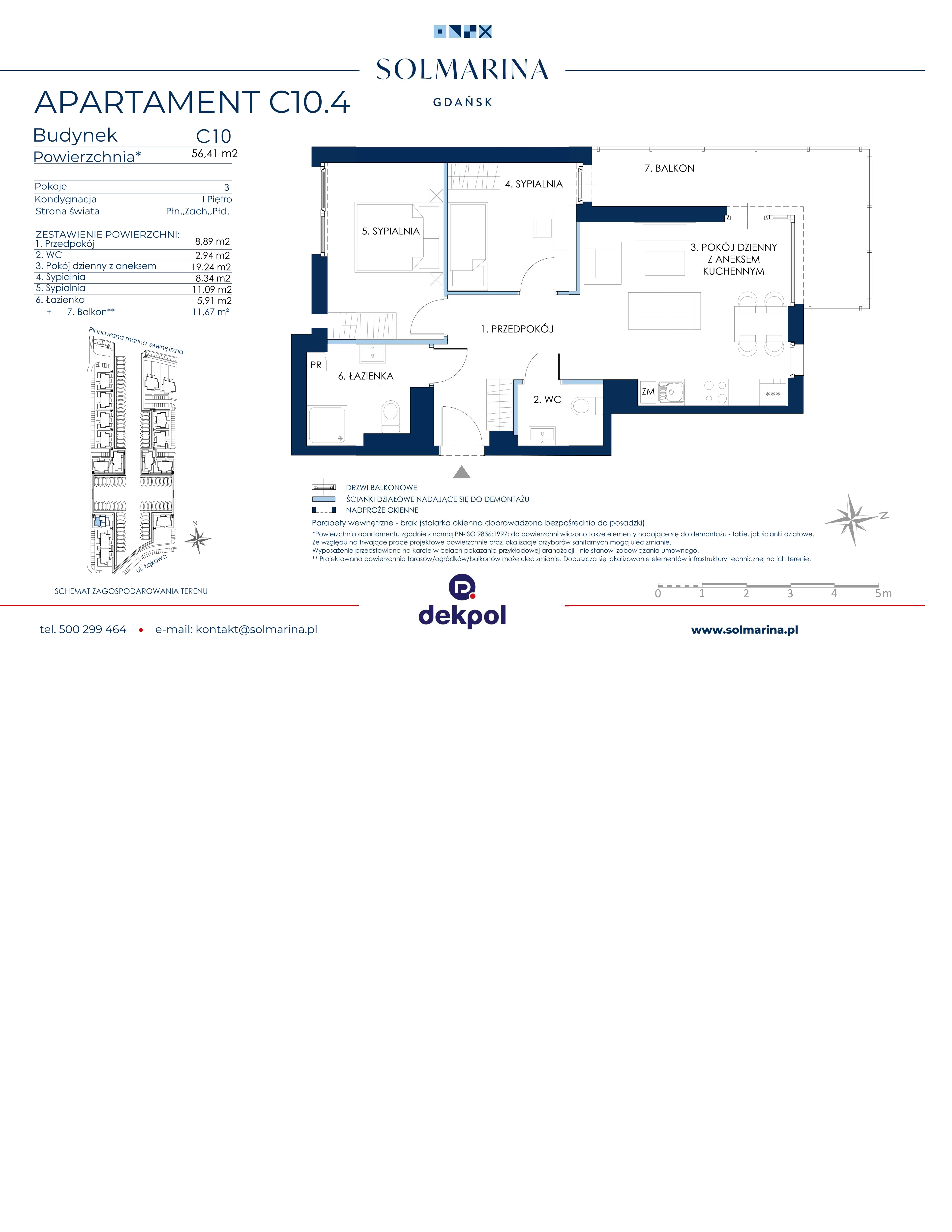 3 pokoje, apartament 56,41 m², piętro 1, oferta nr C10.4, Sol Marina, Wiślinka, ul. Łąkowa