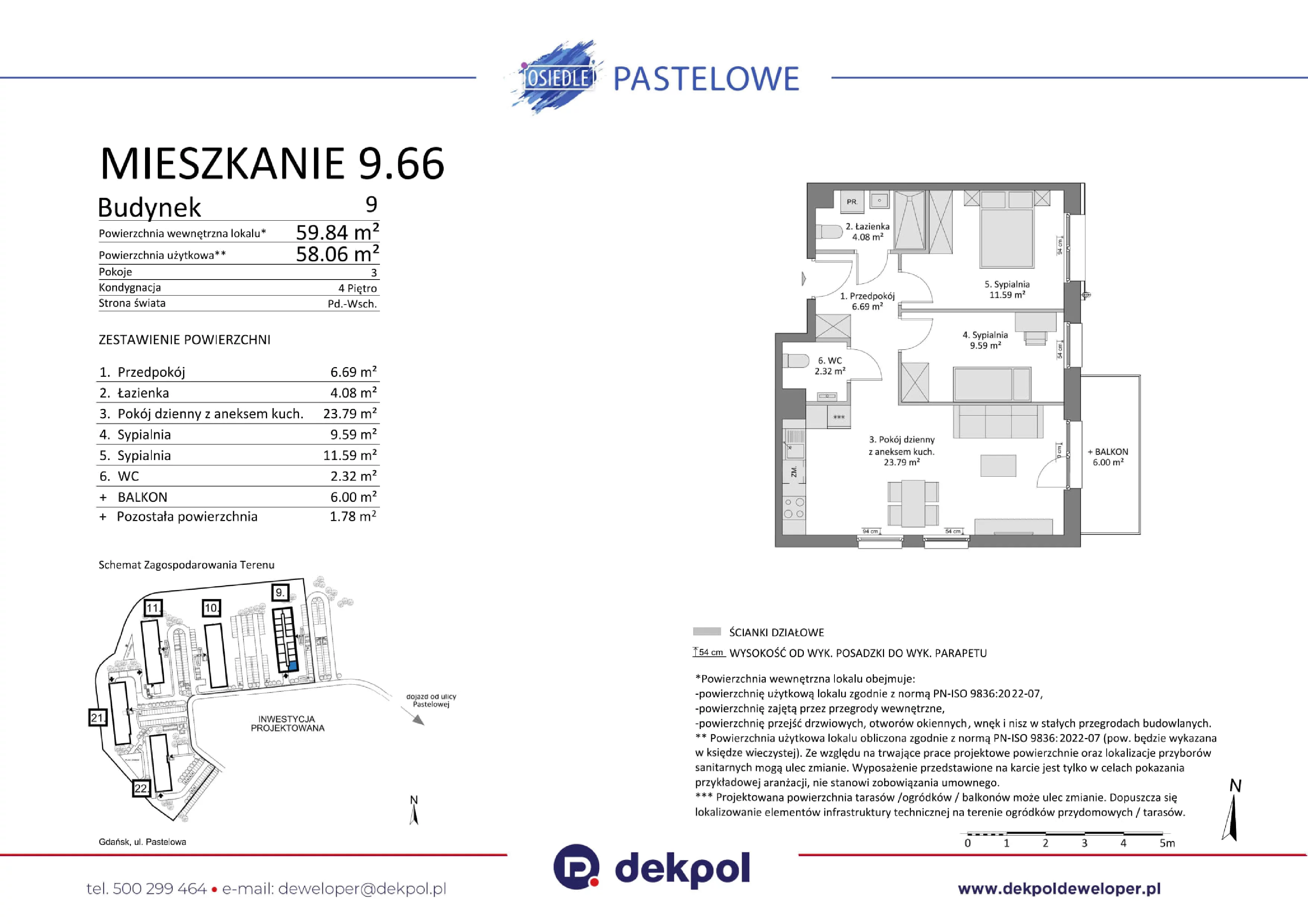 3 pokoje, mieszkanie 58,06 m², piętro 4, oferta nr 9.66, Osiedle Pastelowe, Gdańsk, Orunia Górna-Gdańsk Południe, Łostowice, ul. Pastelowa