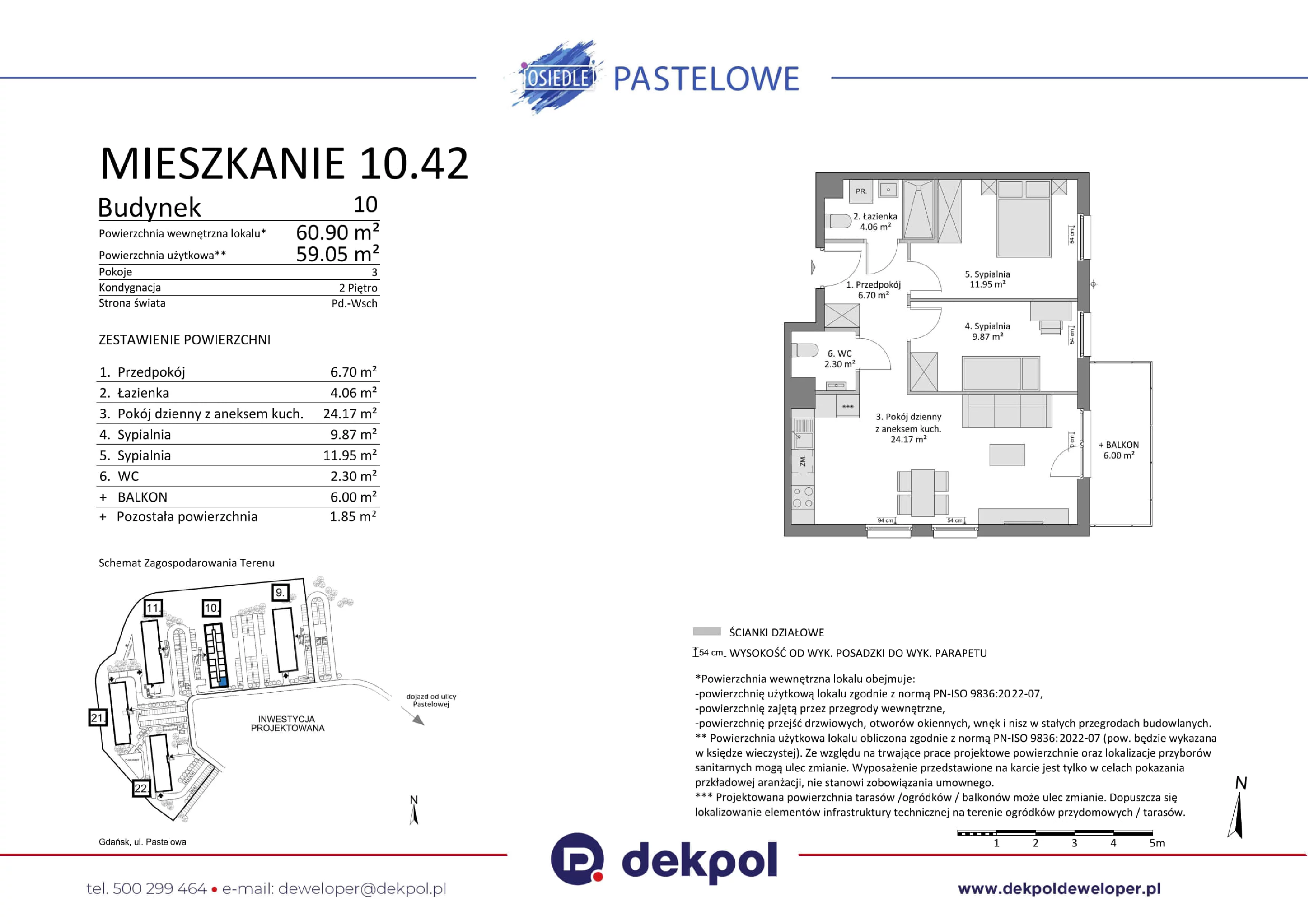 3 pokoje, mieszkanie 59,05 m², piętro 2, oferta nr 10.42, Osiedle Pastelowe, Gdańsk, Orunia Górna-Gdańsk Południe, Łostowice, ul. Pastelowa