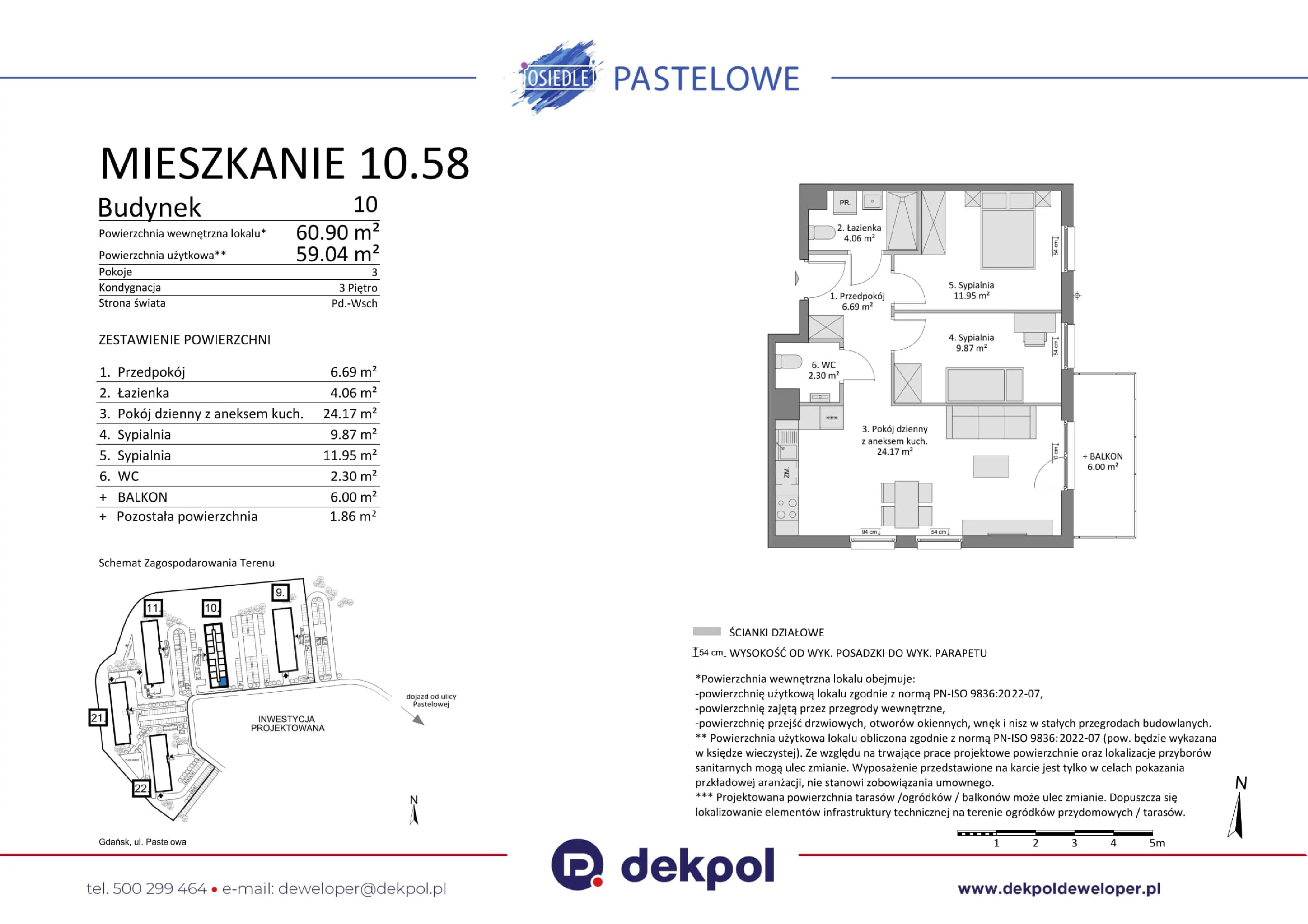 3 pokoje, mieszkanie 59,04 m², piętro 3, oferta nr 10.58, Osiedle Pastelowe, Gdańsk, Orunia Górna-Gdańsk Południe, Łostowice, ul. Pastelowa