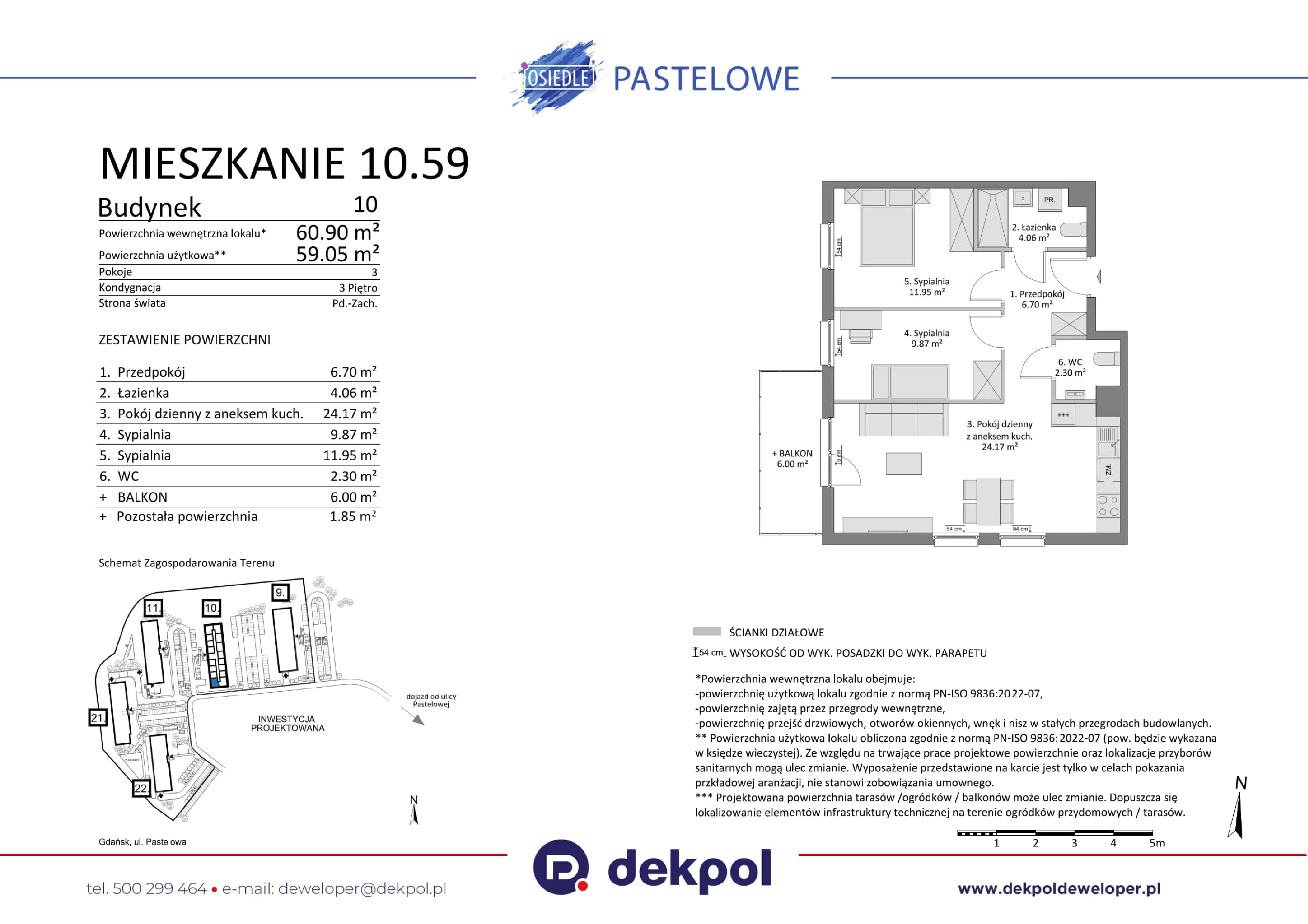 3 pokoje, mieszkanie 59,05 m², piętro 3, oferta nr 10.59, Osiedle Pastelowe, Gdańsk, Orunia Górna-Gdańsk Południe, Łostowice, ul. Pastelowa