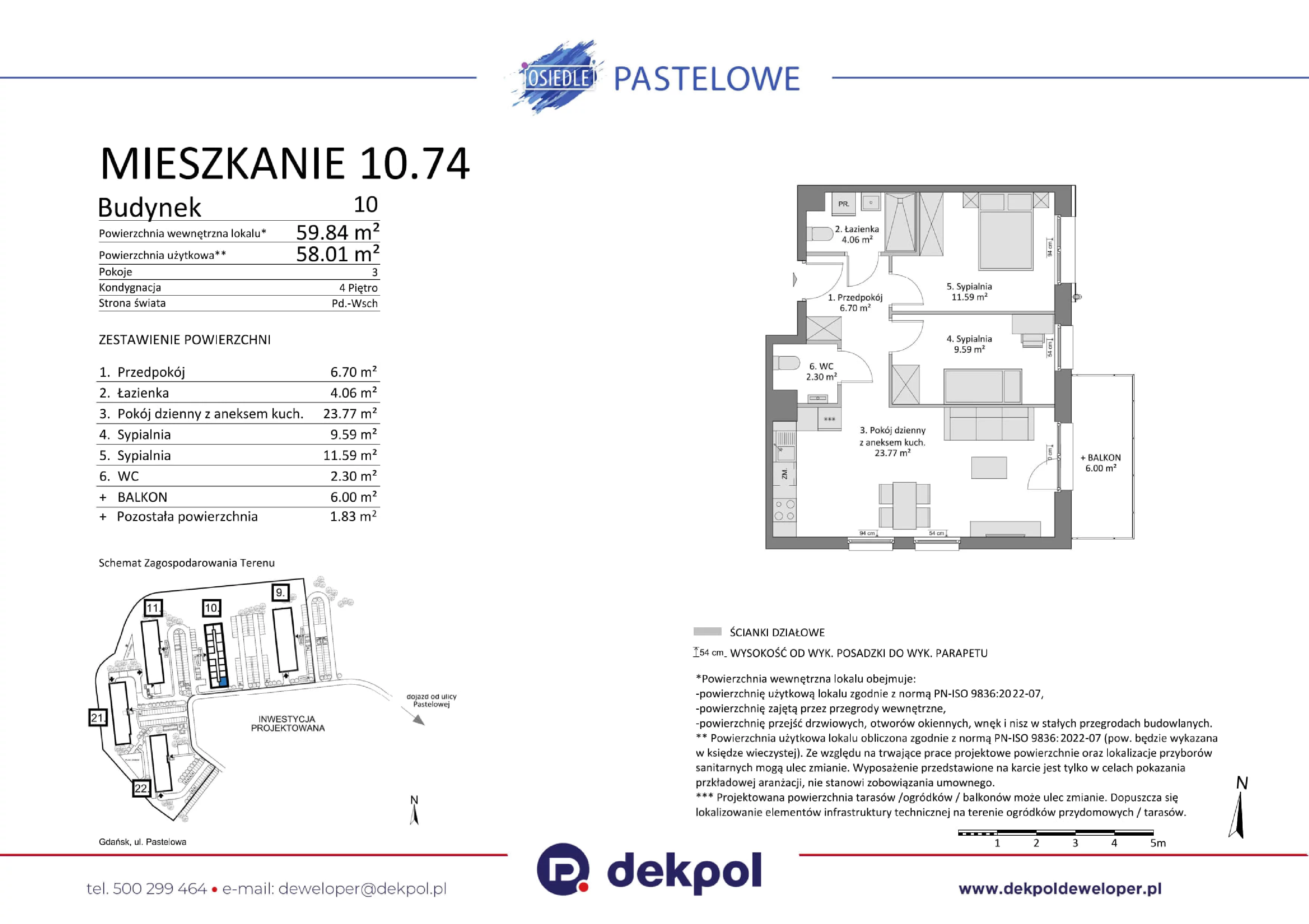 3 pokoje, mieszkanie 58,01 m², piętro 4, oferta nr 10.74, Osiedle Pastelowe, Gdańsk, Orunia Górna-Gdańsk Południe, Łostowice, ul. Pastelowa