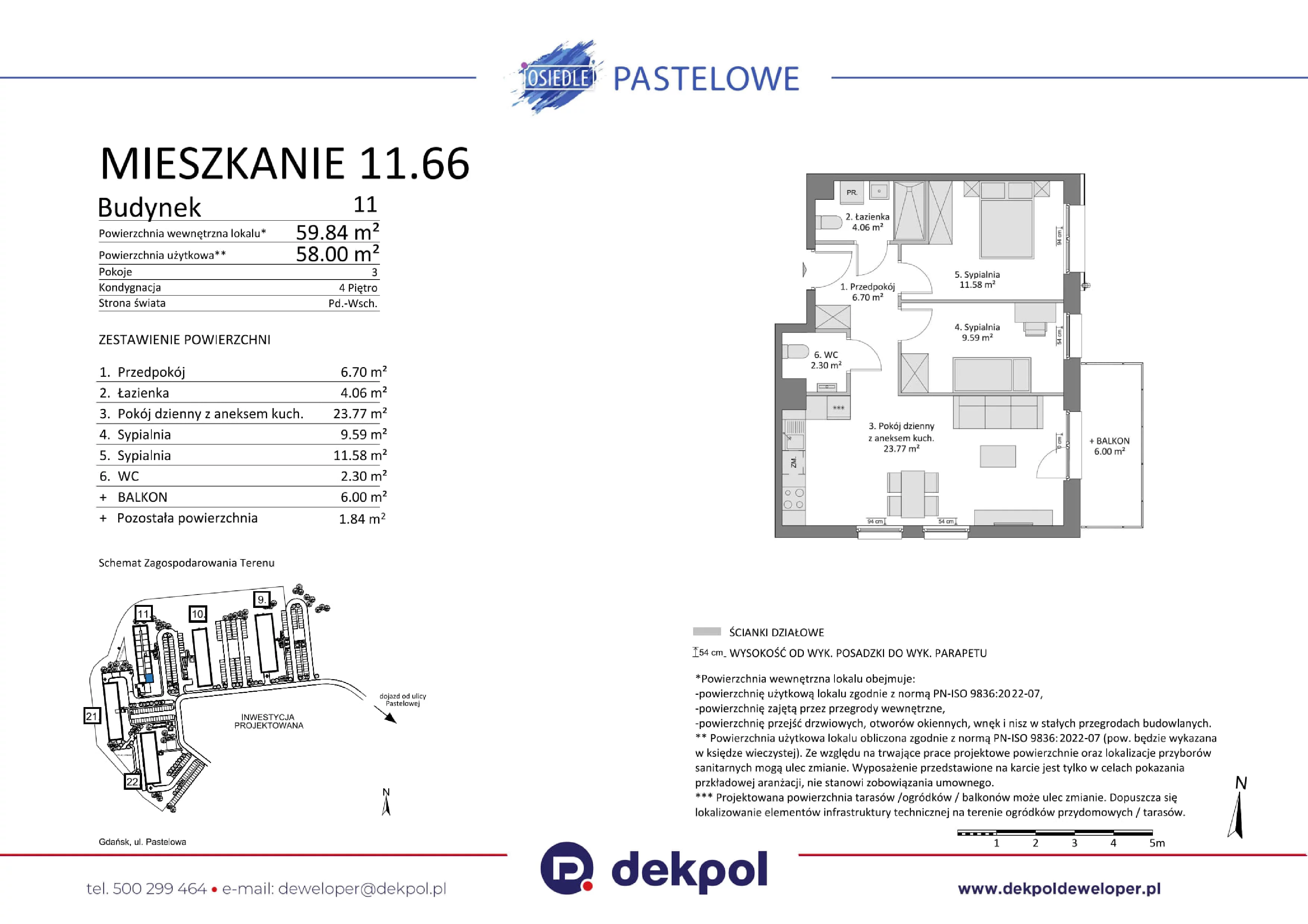 3 pokoje, mieszkanie 58,00 m², piętro 4, oferta nr 11.66, Osiedle Pastelowe, Gdańsk, Orunia Górna-Gdańsk Południe, Łostowice, ul. Pastelowa