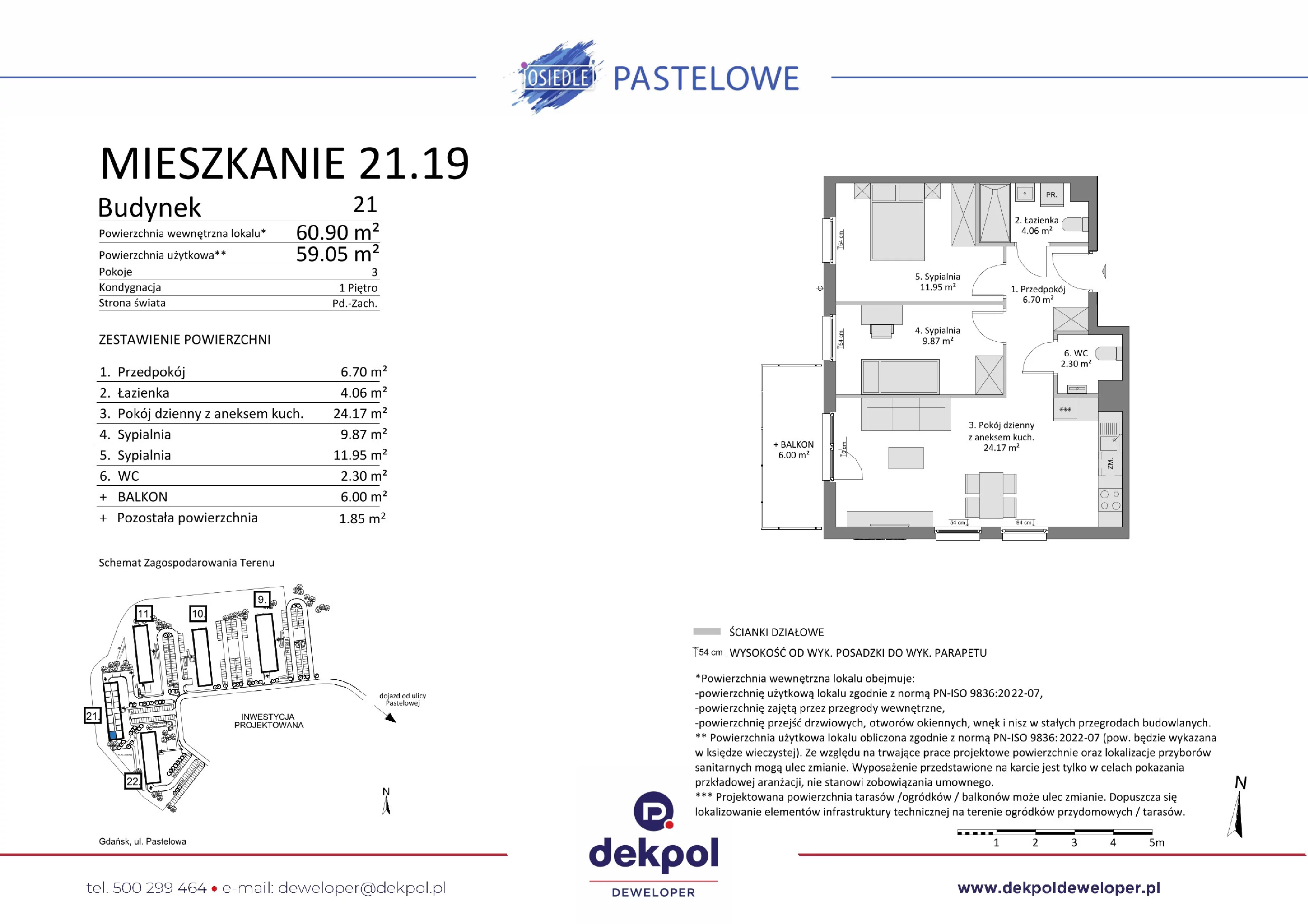3 pokoje, mieszkanie 59,05 m², piętro 1, oferta nr 21.19, Osiedle Pastelowe, Gdańsk, Orunia Górna-Gdańsk Południe, Łostowice, ul. Pastelowa