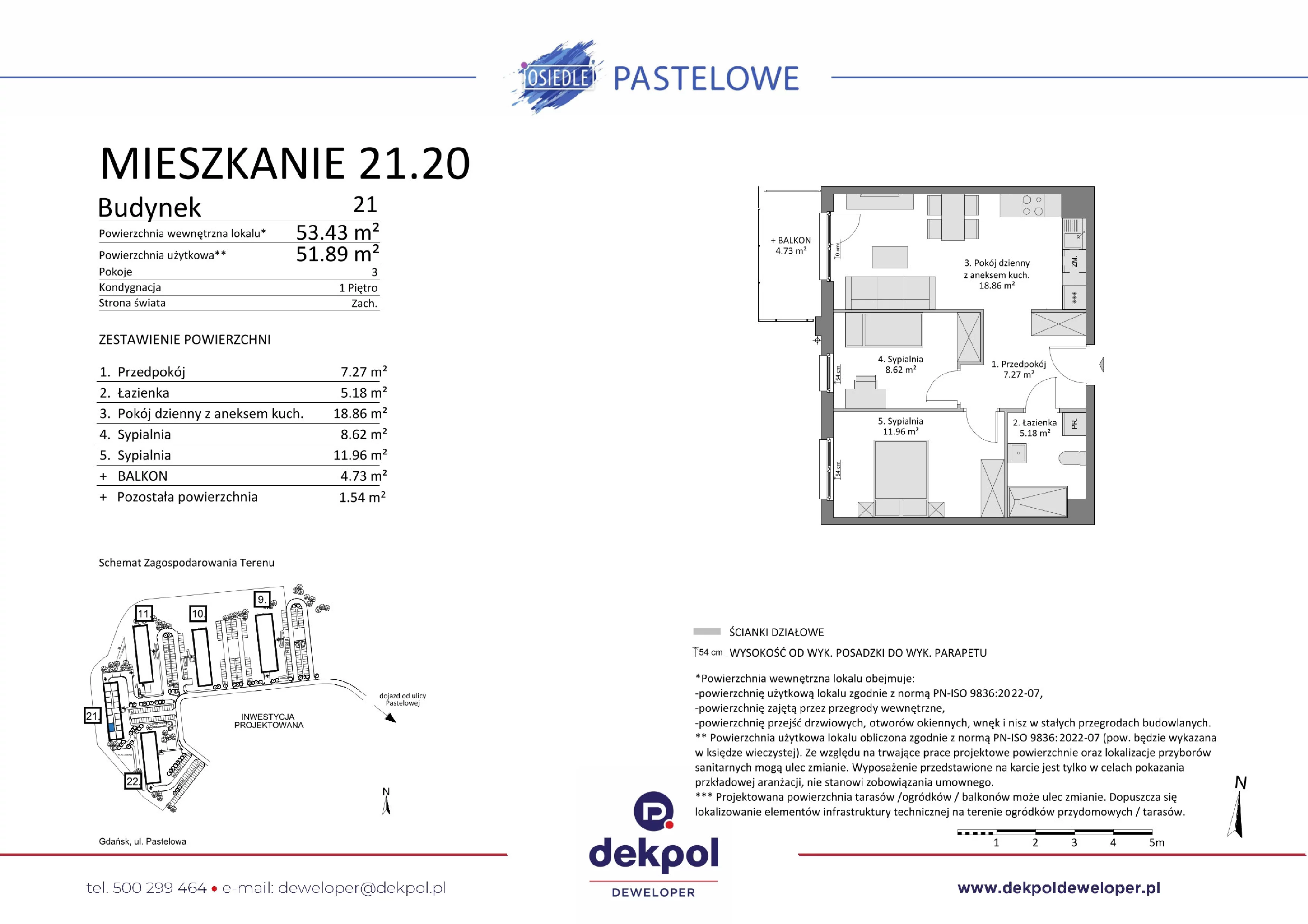 3 pokoje, mieszkanie 51,89 m², piętro 1, oferta nr 21.20, Osiedle Pastelowe, Gdańsk, Orunia Górna-Gdańsk Południe, Łostowice, ul. Pastelowa