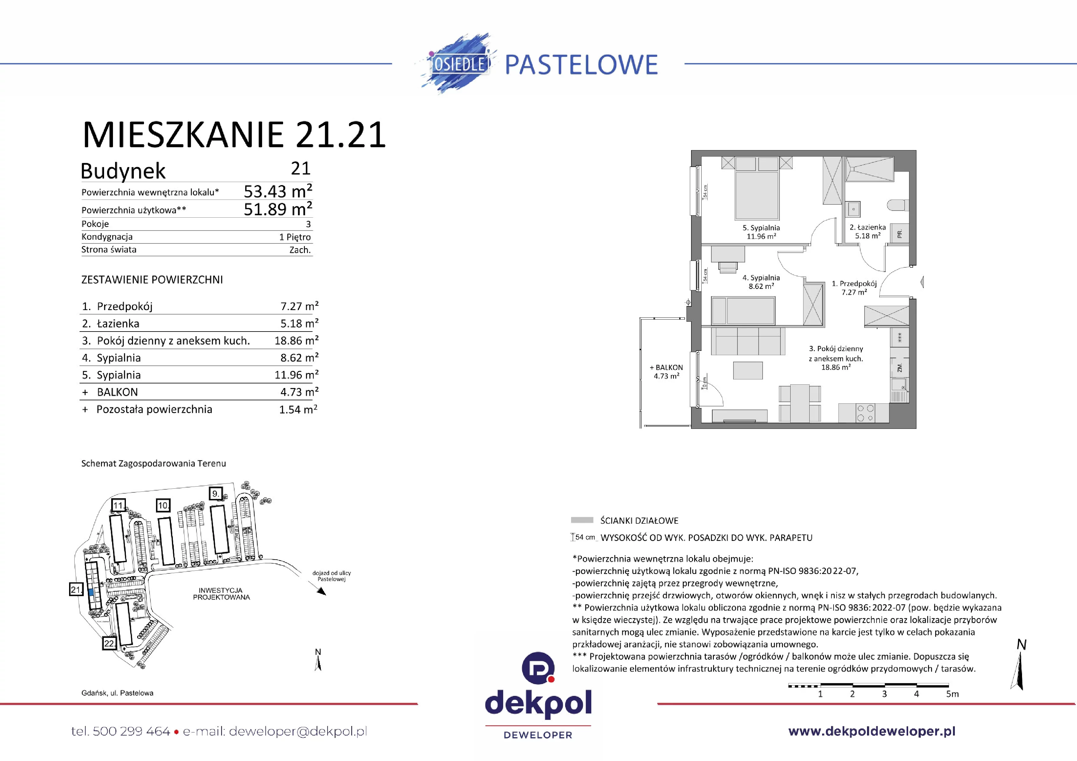 3 pokoje, mieszkanie 51,89 m², piętro 1, oferta nr 21.21, Osiedle Pastelowe, Gdańsk, Orunia Górna-Gdańsk Południe, Łostowice, ul. Pastelowa