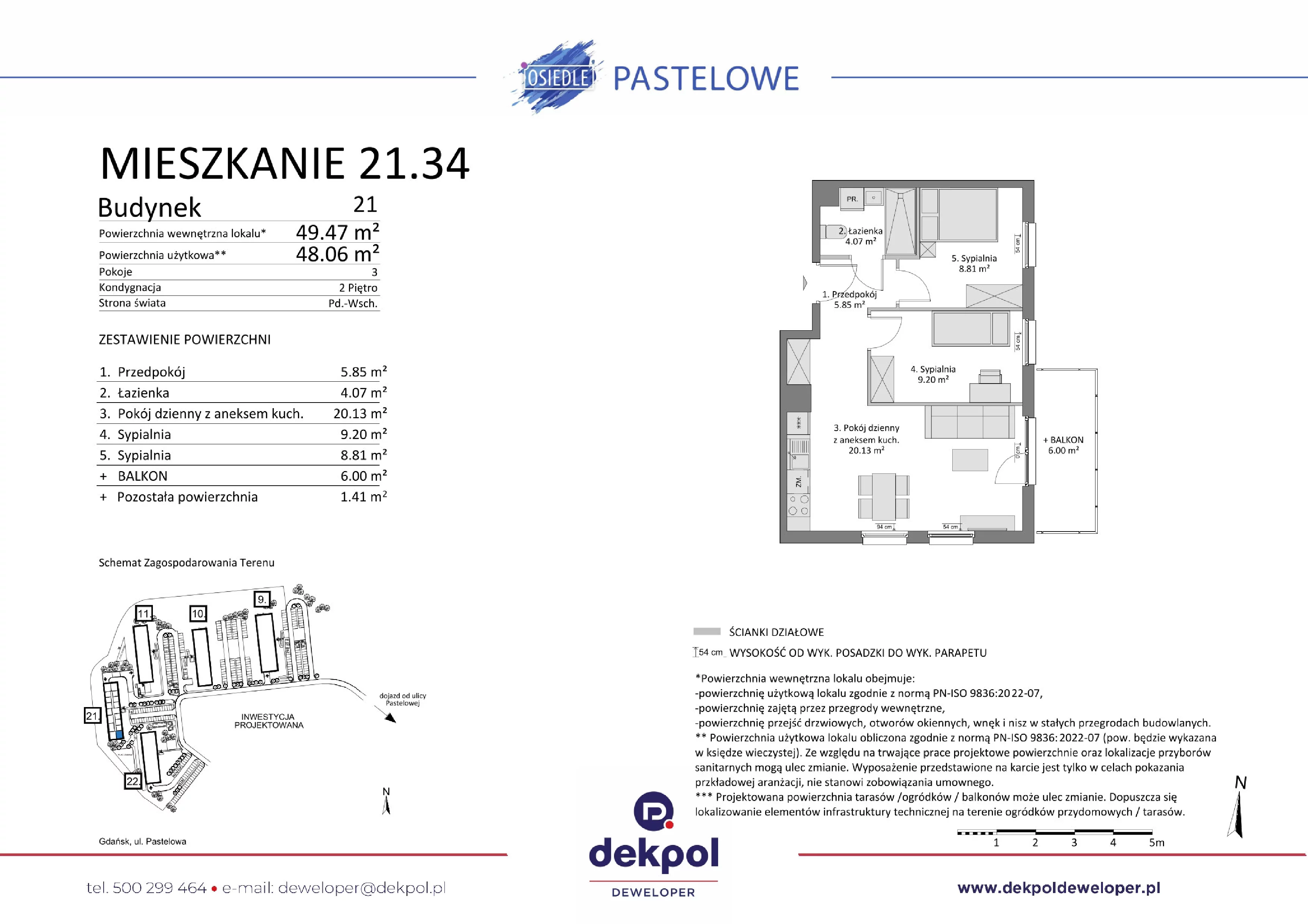 3 pokoje, mieszkanie 48,06 m², piętro 2, oferta nr 21.34, Osiedle Pastelowe, Gdańsk, Orunia Górna-Gdańsk Południe, Łostowice, ul. Pastelowa