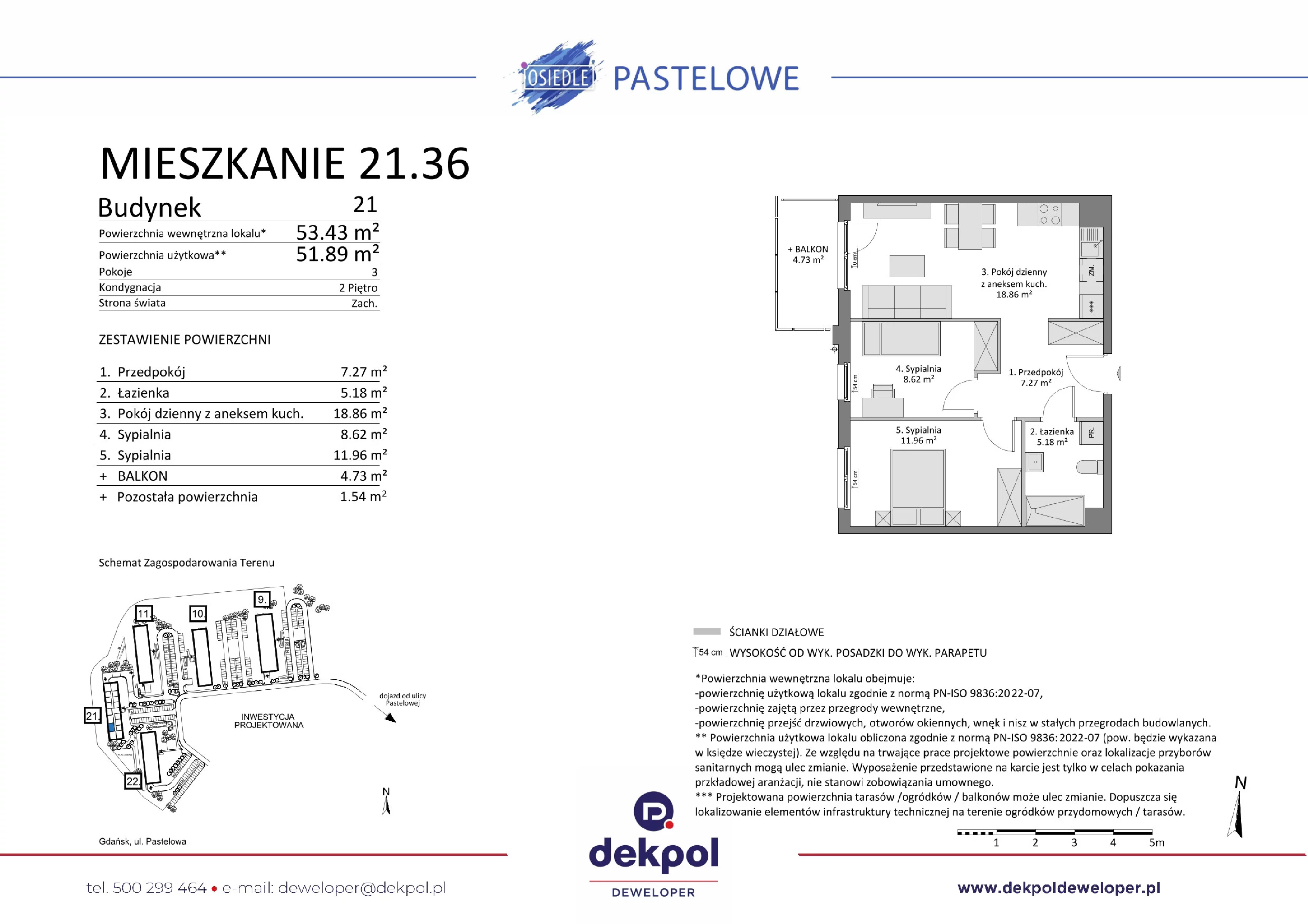3 pokoje, mieszkanie 51,89 m², piętro 2, oferta nr 21.36, Osiedle Pastelowe, Gdańsk, Orunia Górna-Gdańsk Południe, Łostowice, ul. Pastelowa