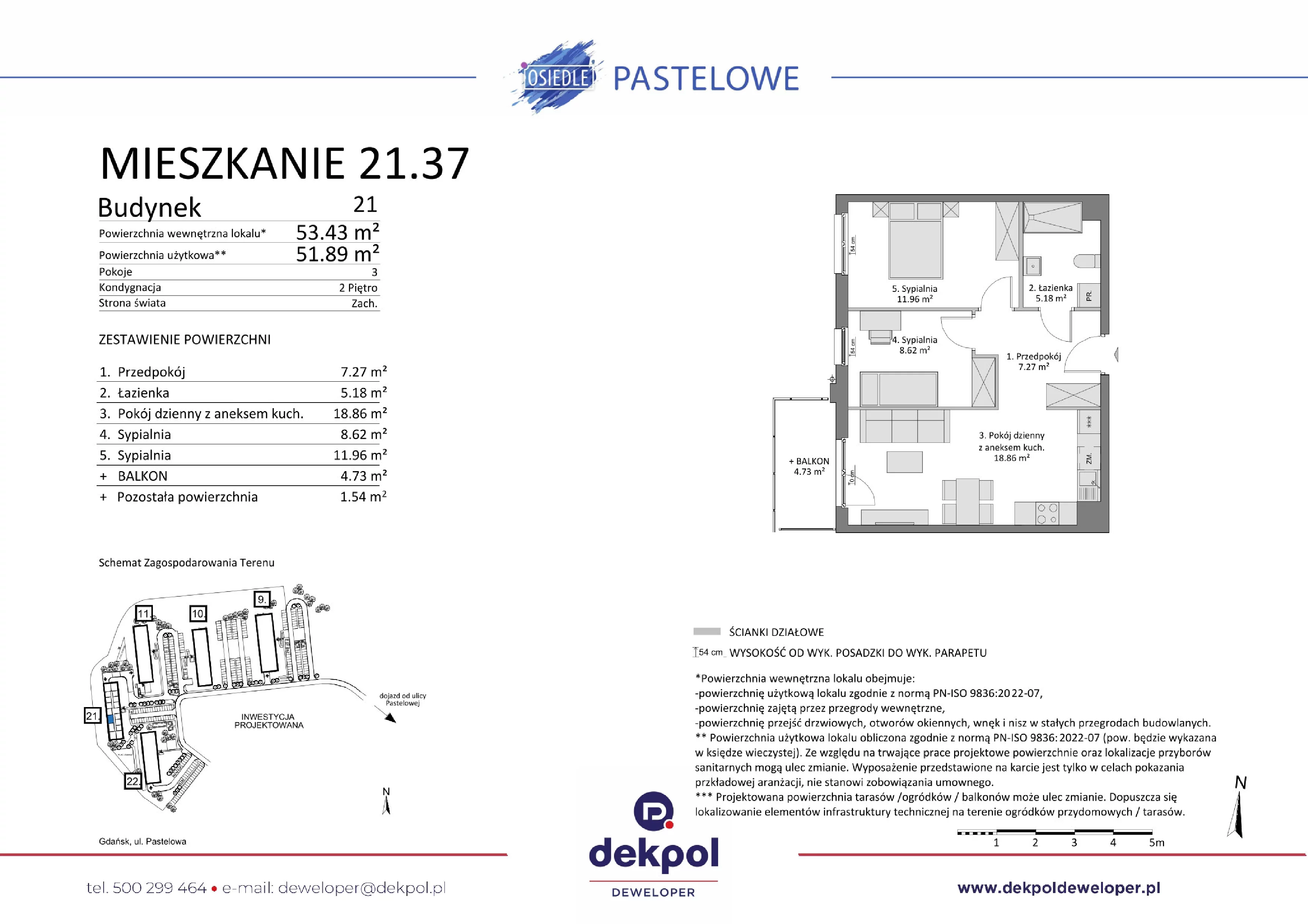 3 pokoje, mieszkanie 51,89 m², piętro 2, oferta nr 21.37, Osiedle Pastelowe, Gdańsk, Orunia Górna-Gdańsk Południe, Łostowice, ul. Pastelowa