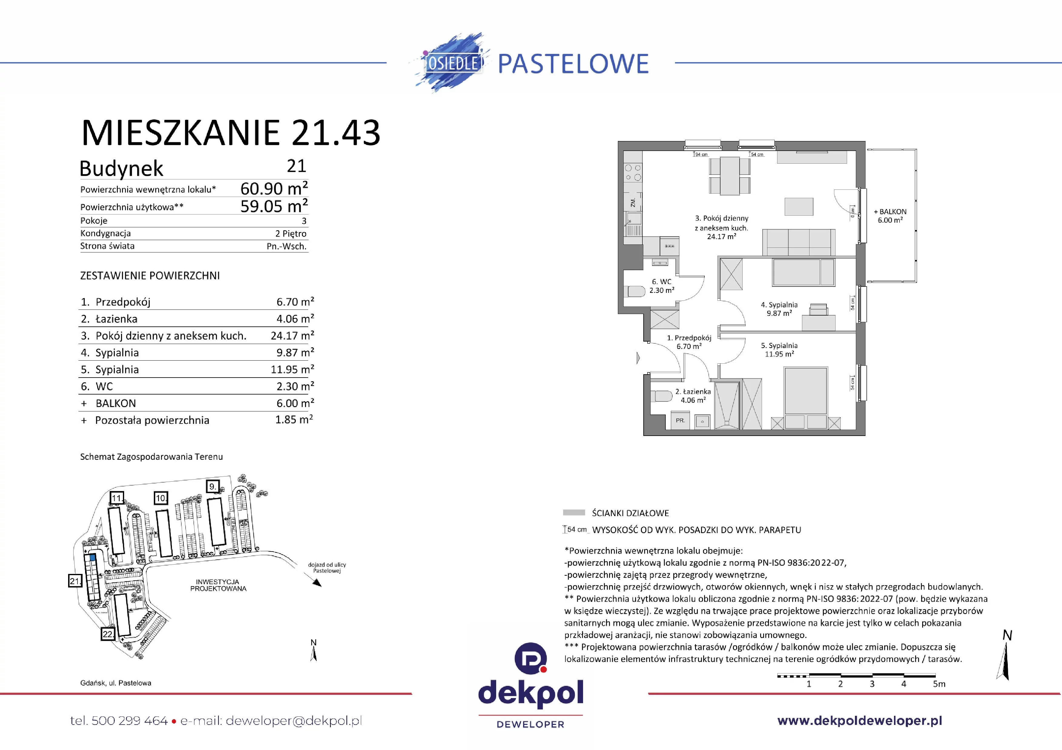 3 pokoje, mieszkanie 59,05 m², piętro 2, oferta nr 21.43, Osiedle Pastelowe, Gdańsk, Orunia Górna-Gdańsk Południe, Łostowice, ul. Pastelowa