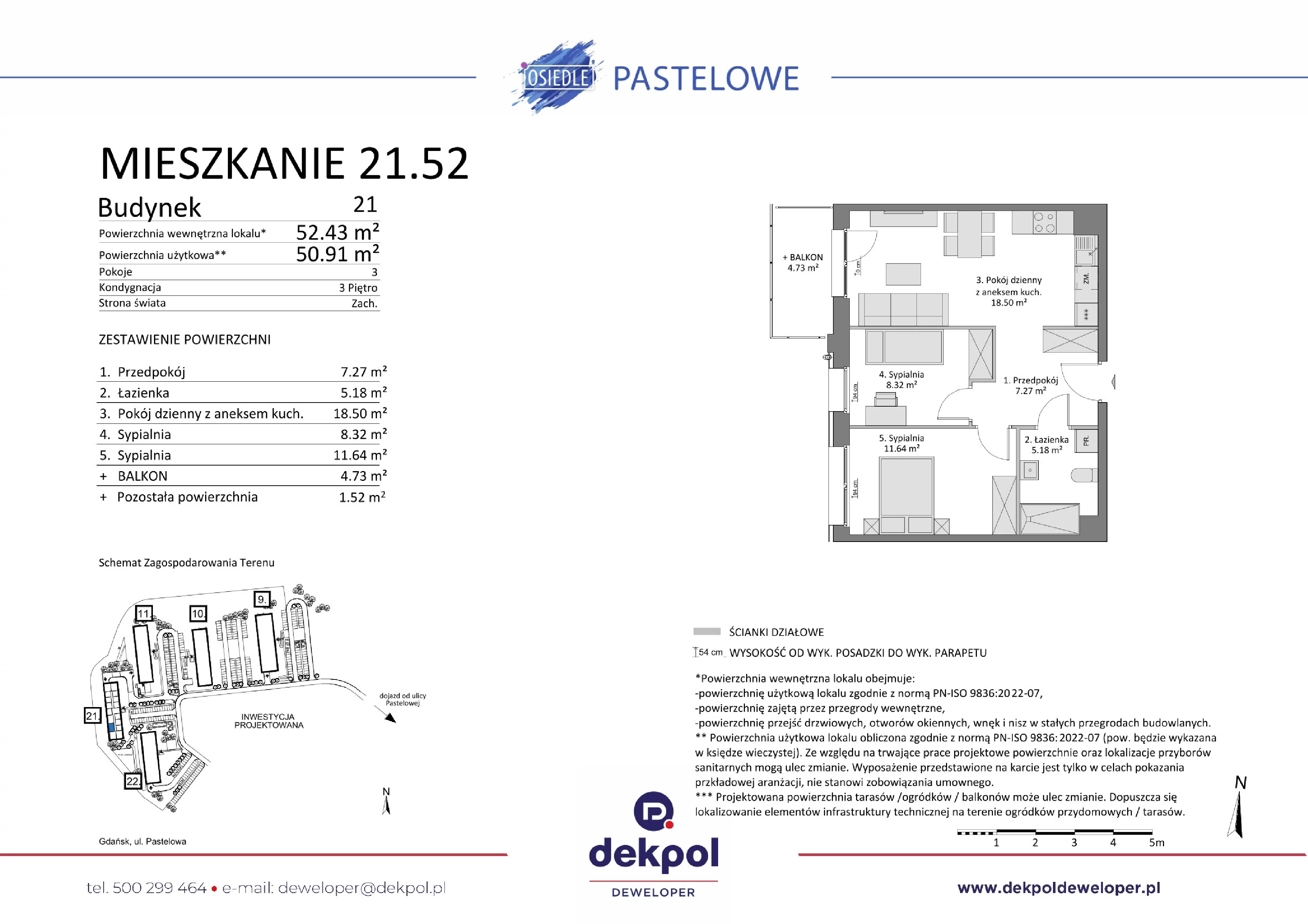 3 pokoje, mieszkanie 50,91 m², piętro 3, oferta nr 21.52, Osiedle Pastelowe, Gdańsk, Orunia Górna-Gdańsk Południe, Łostowice, ul. Pastelowa