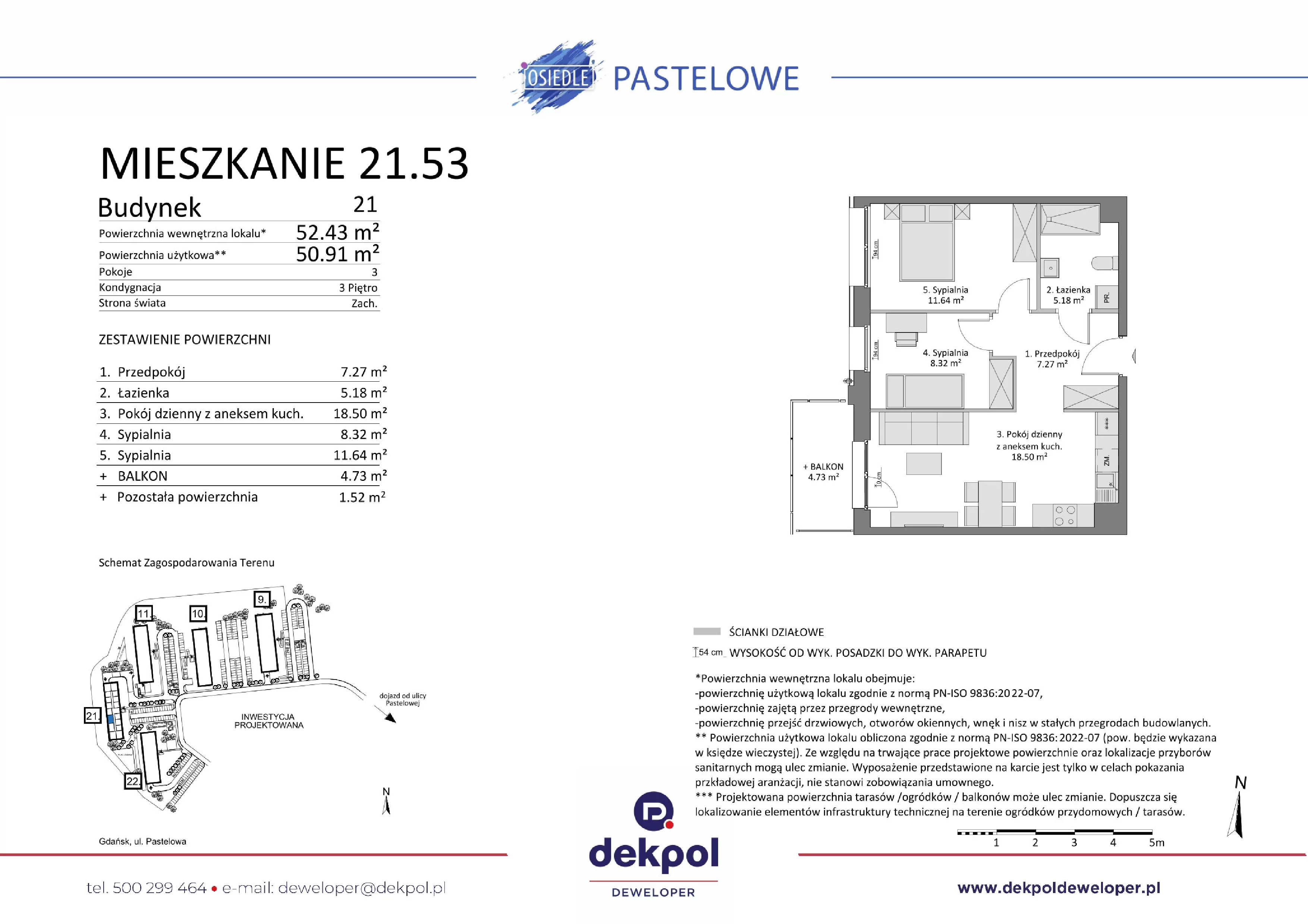 3 pokoje, mieszkanie 50,91 m², piętro 3, oferta nr 21.53, Osiedle Pastelowe, Gdańsk, Orunia Górna-Gdańsk Południe, Łostowice, ul. Pastelowa