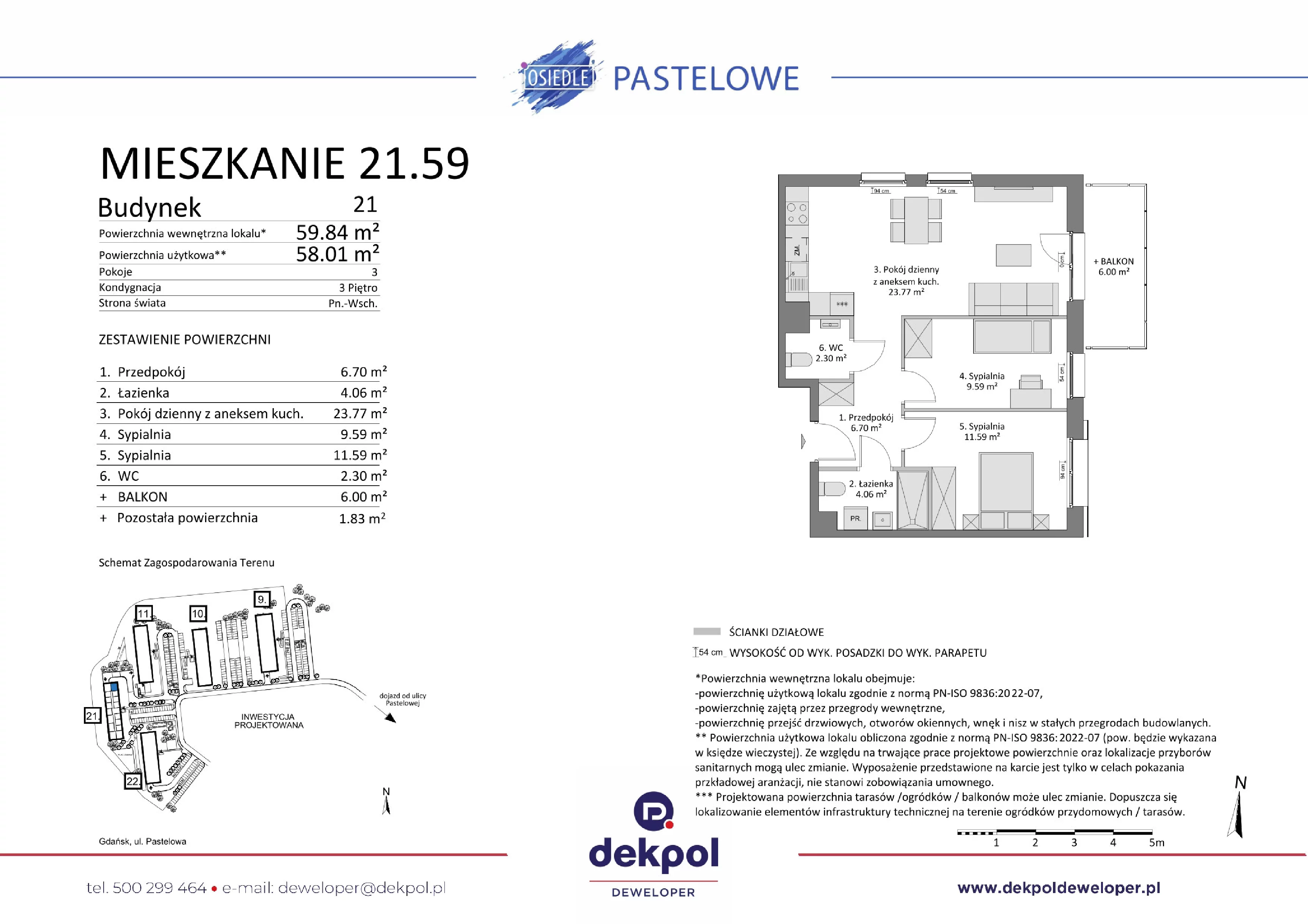 3 pokoje, mieszkanie 58,01 m², piętro 3, oferta nr 21.59, Osiedle Pastelowe, Gdańsk, Orunia Górna-Gdańsk Południe, Łostowice, ul. Pastelowa