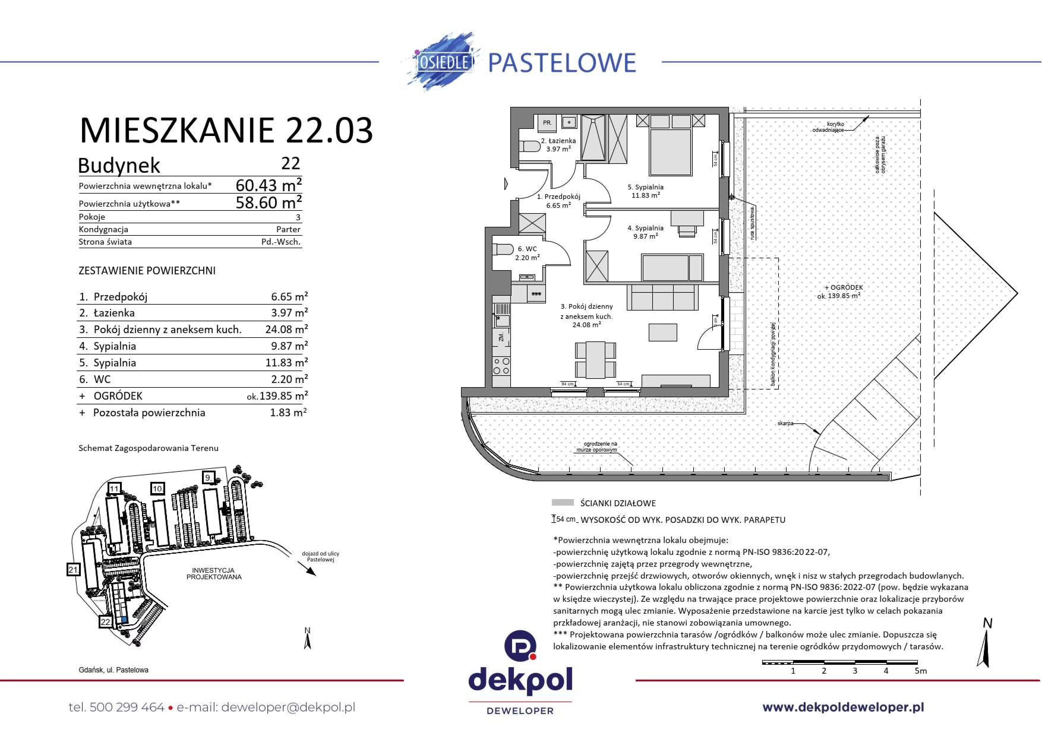 3 pokoje, mieszkanie 58,60 m², parter, oferta nr 22.03, Osiedle Pastelowe, Gdańsk, Orunia Górna-Gdańsk Południe, Łostowice, ul. Pastelowa