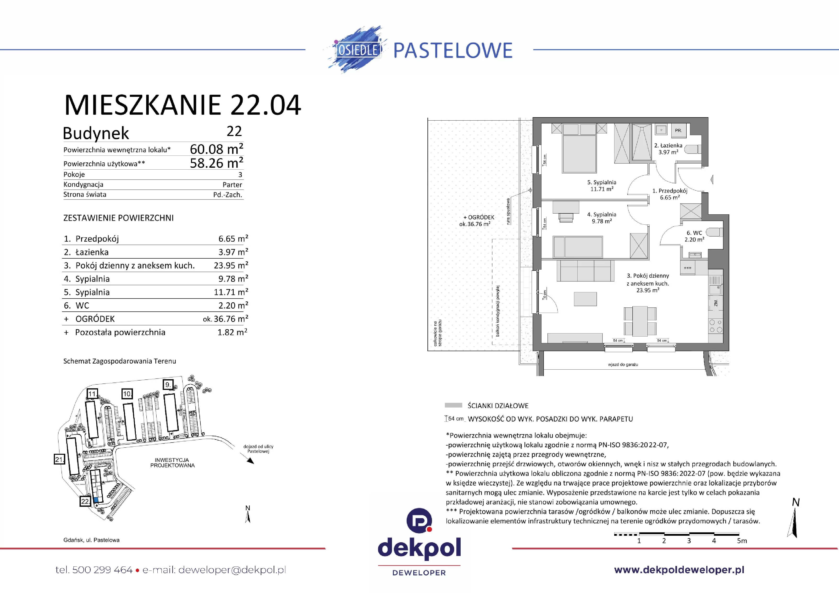 3 pokoje, mieszkanie 58,26 m², parter, oferta nr 22.04, Osiedle Pastelowe, Gdańsk, Orunia Górna-Gdańsk Południe, Łostowice, ul. Pastelowa