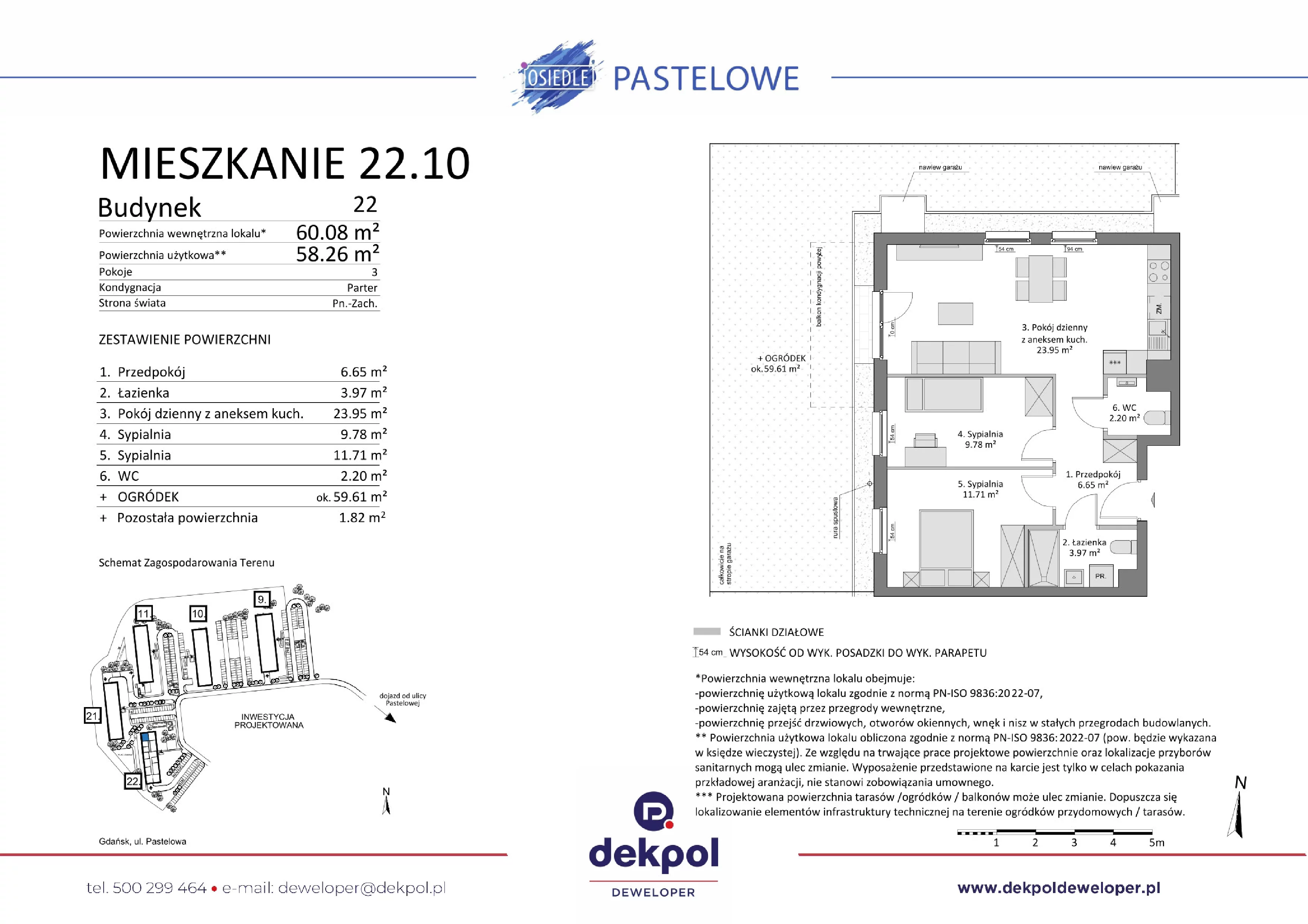 3 pokoje, mieszkanie 58,26 m², parter, oferta nr 22.10, Osiedle Pastelowe, Gdańsk, Orunia Górna-Gdańsk Południe, Łostowice, ul. Pastelowa