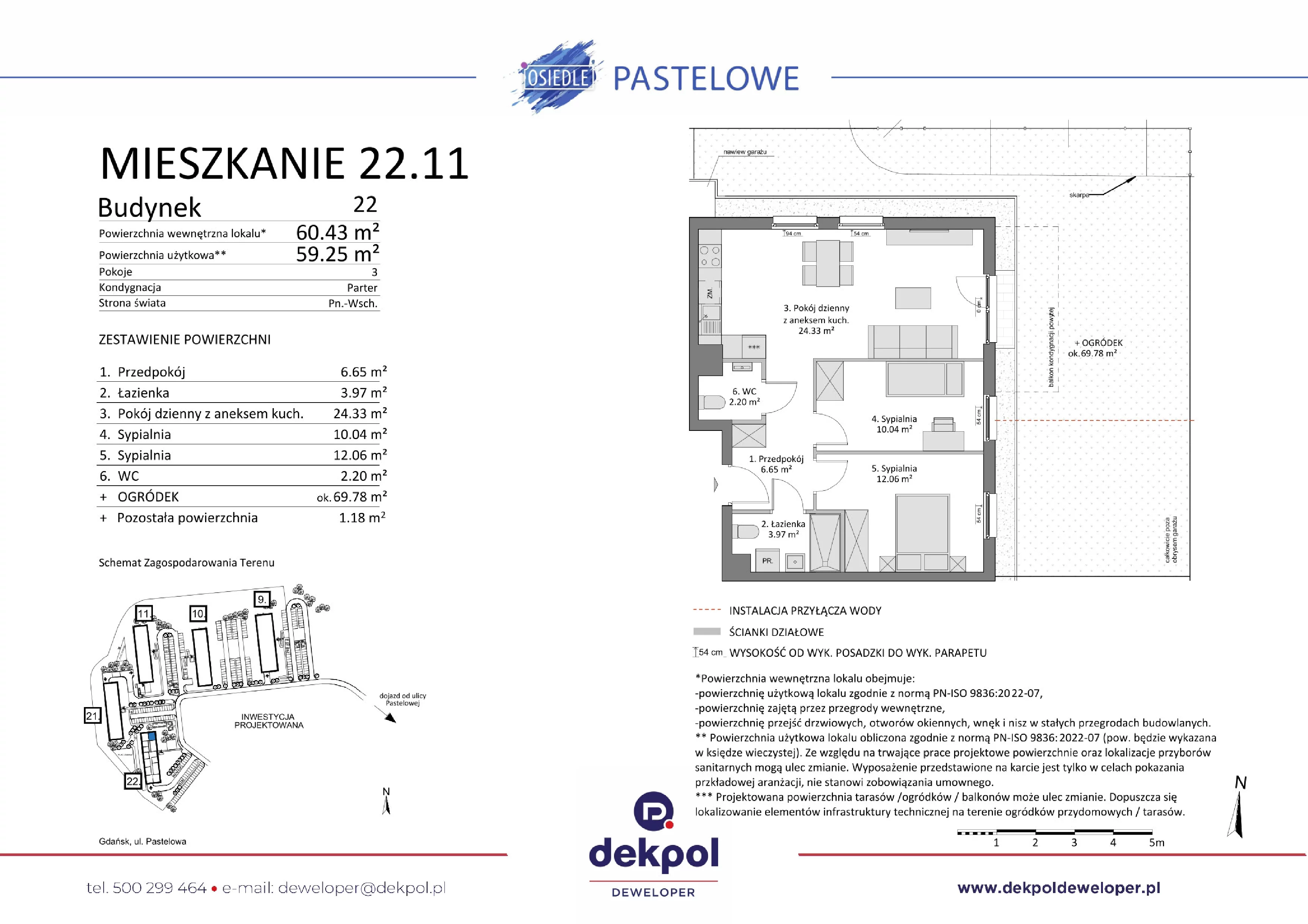 3 pokoje, mieszkanie 59,25 m², parter, oferta nr 22.11, Osiedle Pastelowe, Gdańsk, Orunia Górna-Gdańsk Południe, Łostowice, ul. Pastelowa