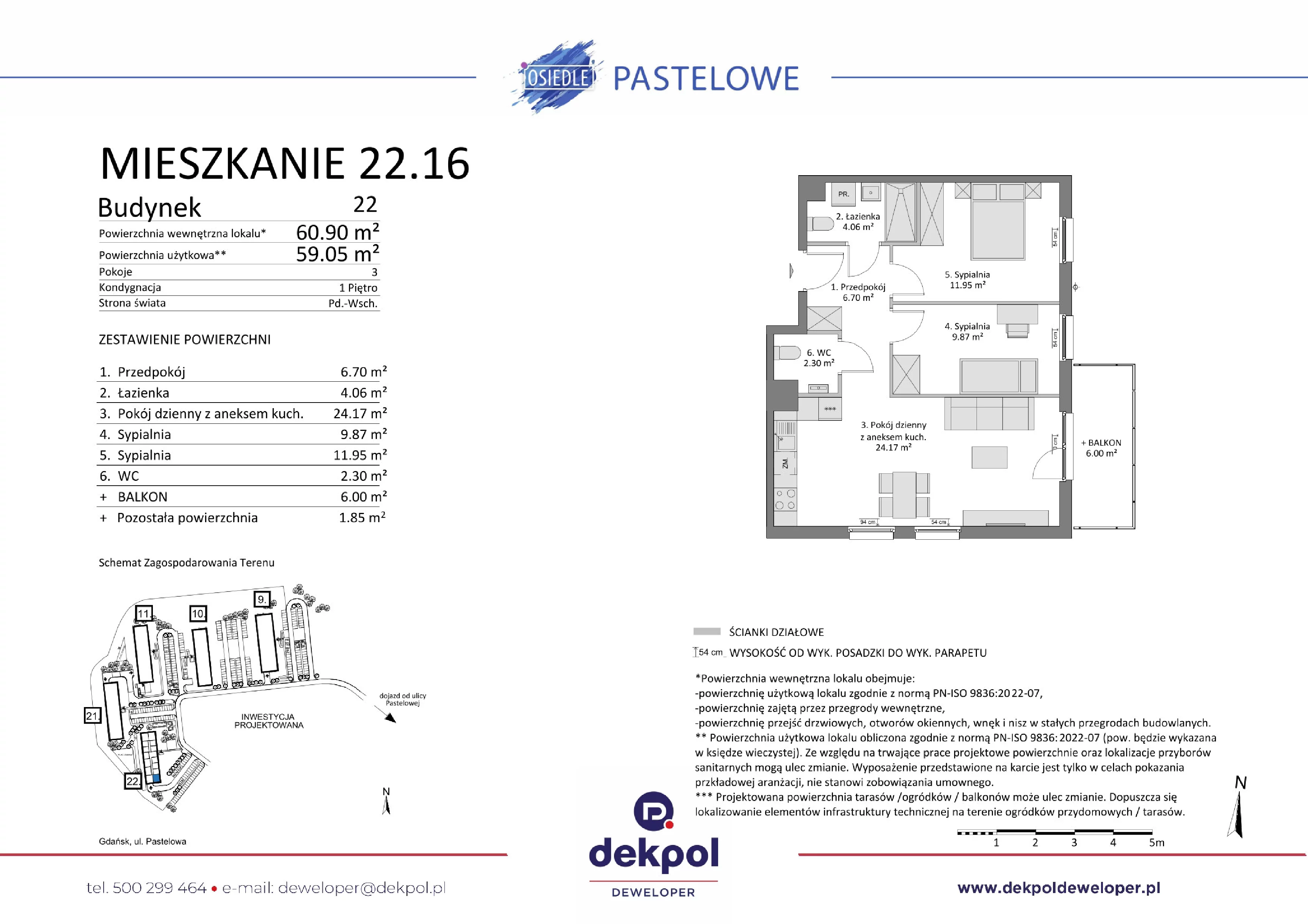 3 pokoje, mieszkanie 59,05 m², piętro 1, oferta nr 22.16, Osiedle Pastelowe, Gdańsk, Orunia Górna-Gdańsk Południe, Łostowice, ul. Pastelowa